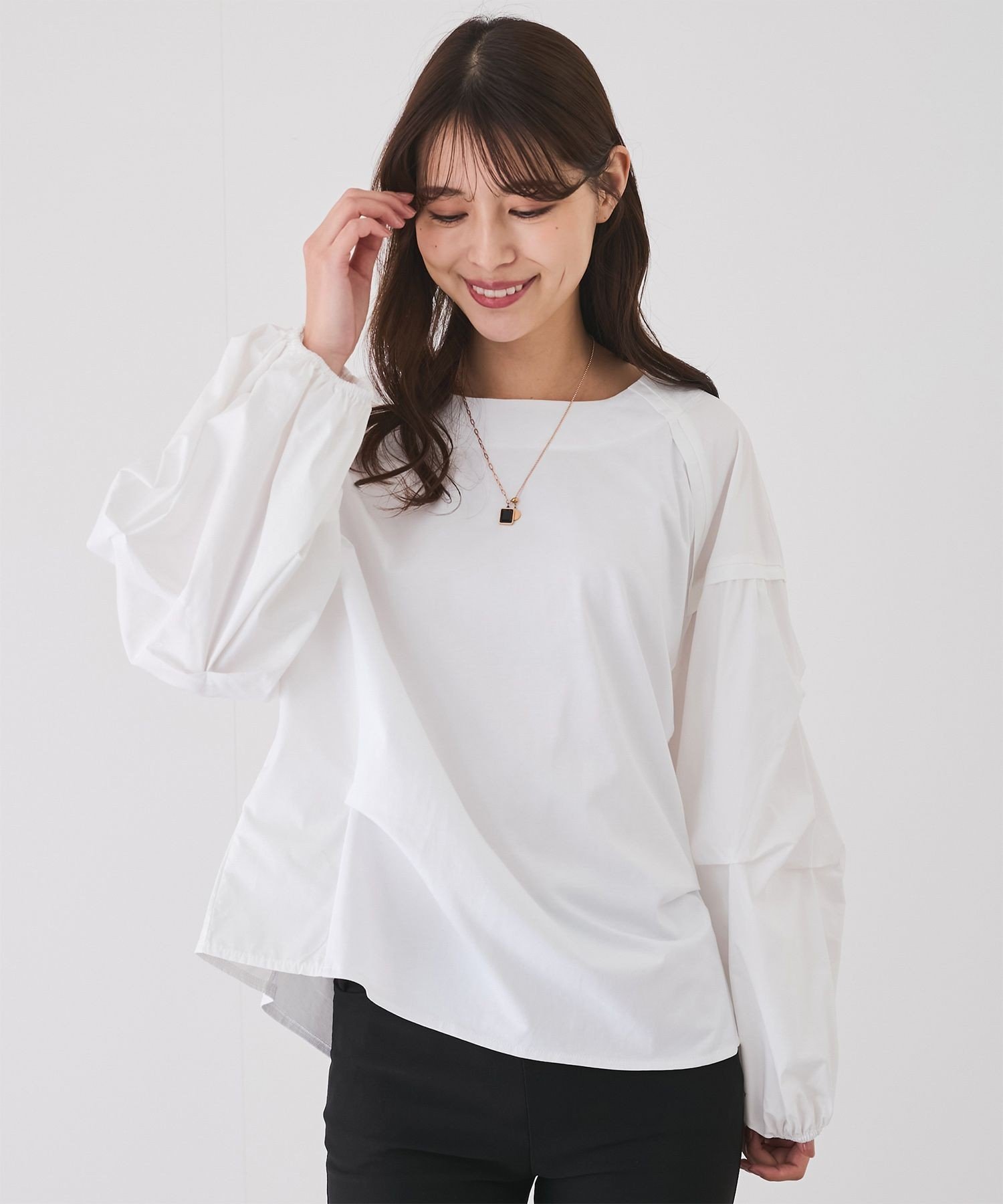 JAYRO 袖ボリュームブラウス切替プルオーバー ジャイロ トップス カットソー・Tシャツ ホワイト ブラック