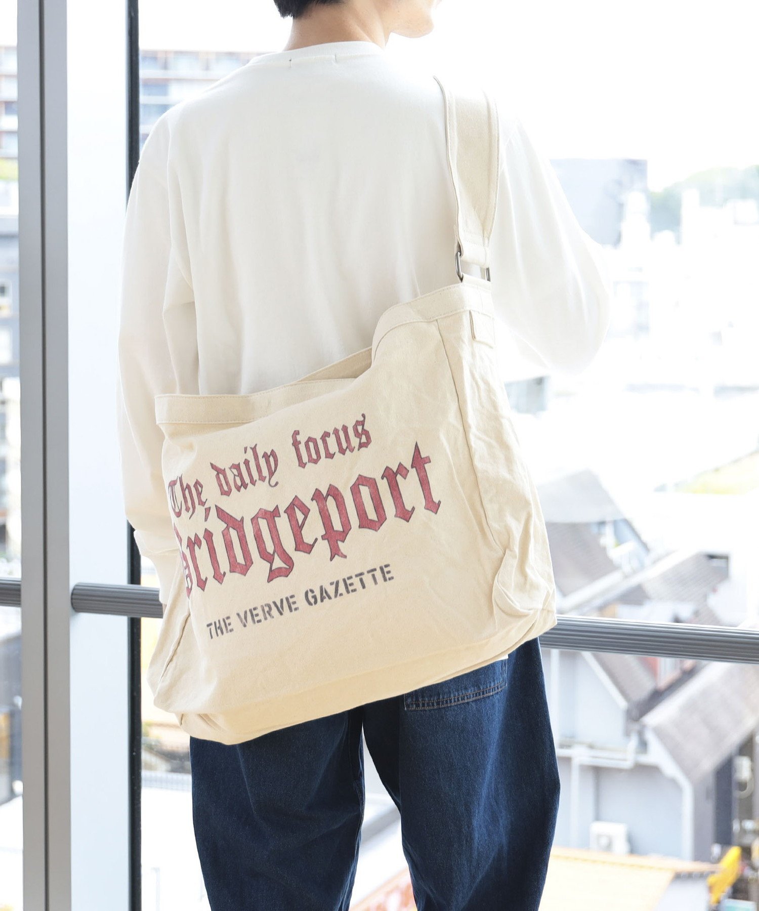 BEAMS HEART MEN キャンバス ニュースペーパー バッグ ビームス ハート バッグ トートバッグ ホワイト【送料無料】