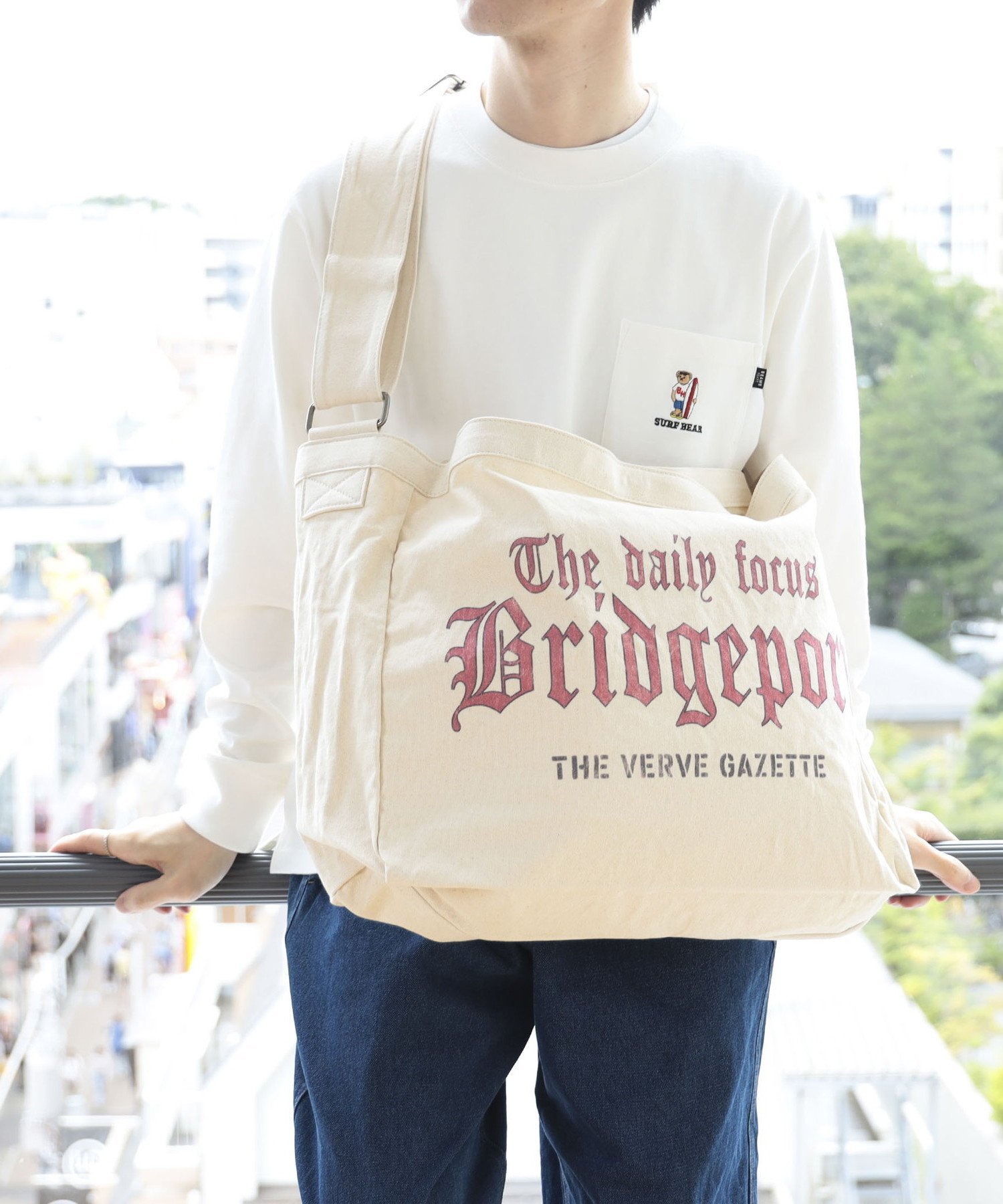 BEAMS HEART MEN キャンバス ニュースペーパー バッグ ビームス ハート バッグ トートバッグ ホワイト【送料無料】