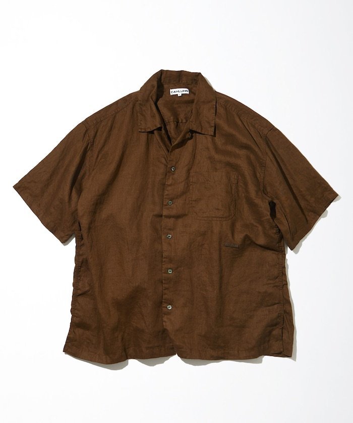 CAHLUMN Belgium Linen Open Collar Shirt 1.1 フリークスストア トップス シャツ・ブラウス ネイビー ホワイト ブラウン【送料無料】