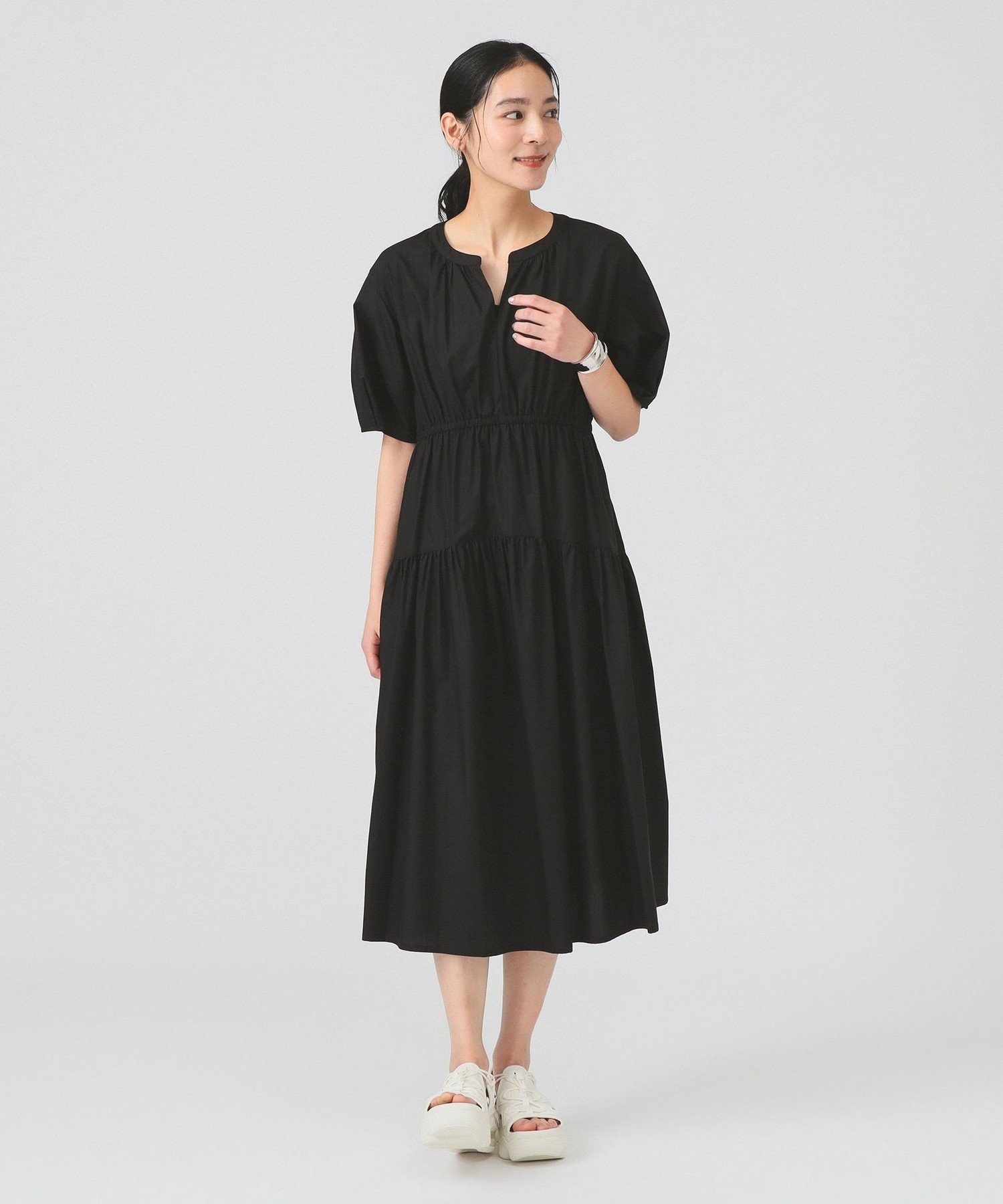 Ray BEAMS ランタン スリーブ ギャザー ワンピース ビームス ウイメン ワンピース・ドレス その他のワンピース・ドレス ブラック ブルー ベージュ【送料無料】