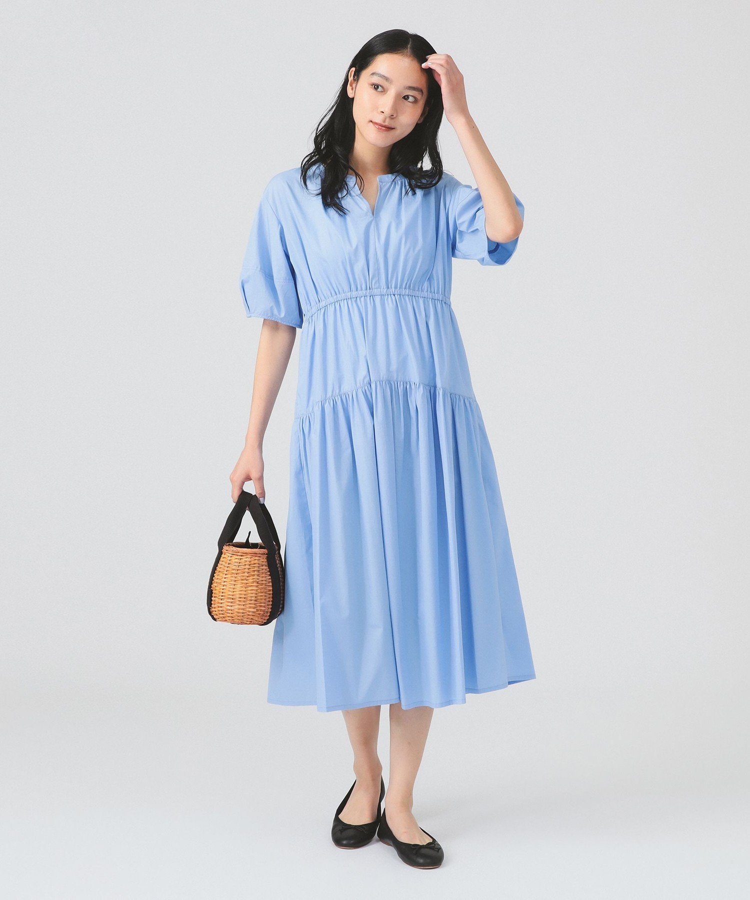 Ray BEAMS ランタン スリーブ ギャザー ワンピース ビームス ウイメン ワンピース・ドレス その他のワンピース・ドレス ブラック ブルー ベージュ【送料無料】