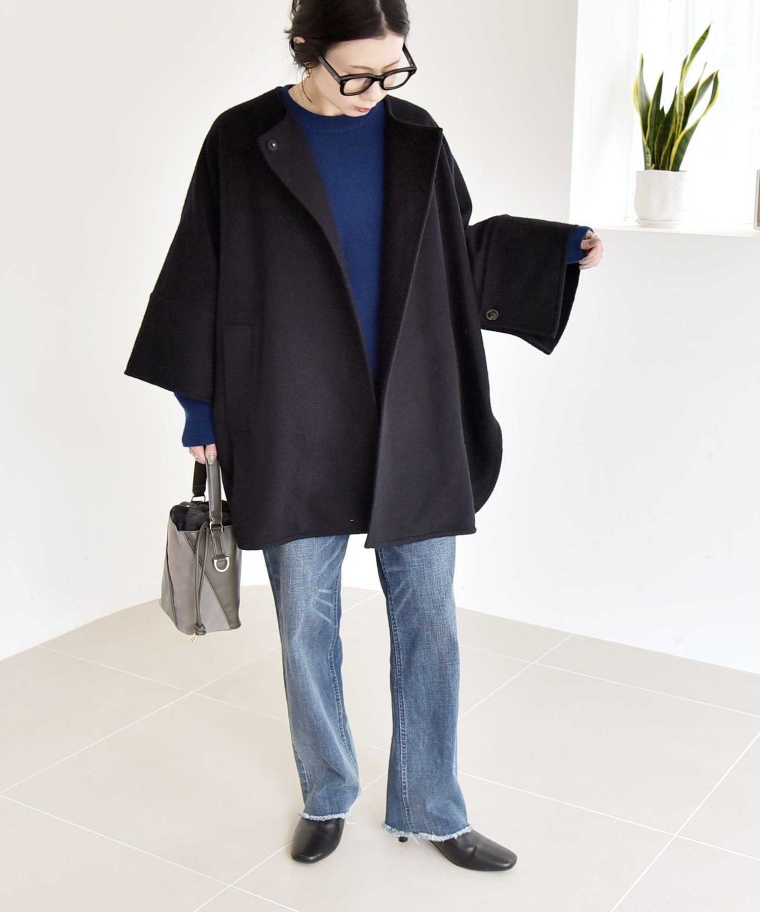【SALE／40%OFF】quaranciel quaranciel: スライバー ウール ミックス クルーネック コート シップス ジャケット・アウター その他のジャケット・アウター グレー ネイビー【送料無料】