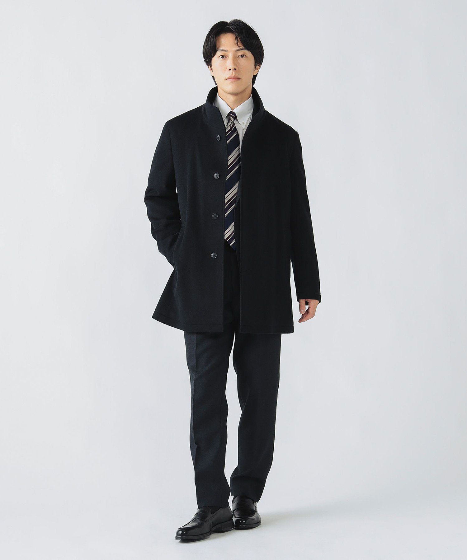【SALE／30%OFF】BEAMS HEART MEN ウールカシミヤ ショート スタンドカラーコート ビームス ハート ジャケット・アウター その他のジャケット・アウター ネイビー グレー【送料無料】