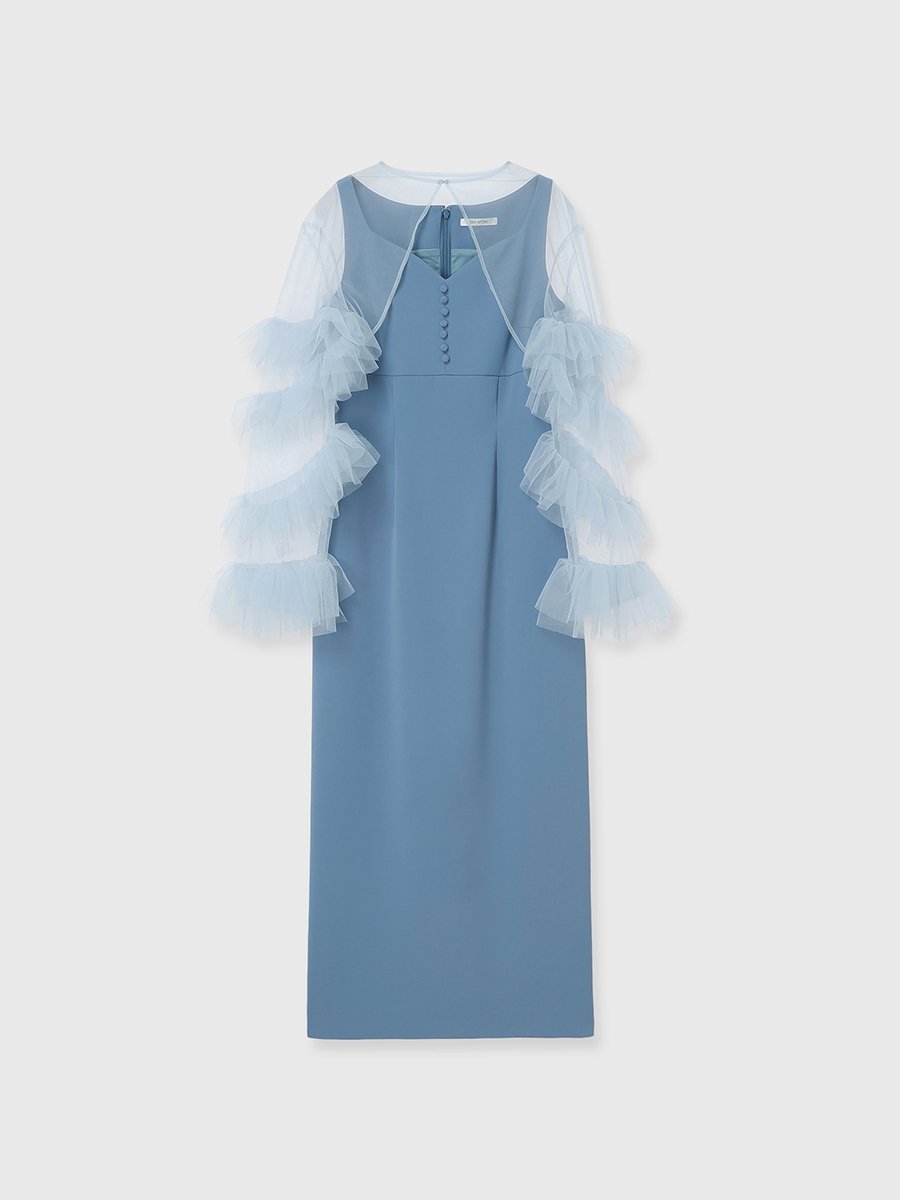 【SALE／40%OFF】eimy istoire ラッフルスリーブチュールボレロSETキャミドレス エイミーイストワール ワンピース・ドレス ドレス ブルー ブラック【送料無料】