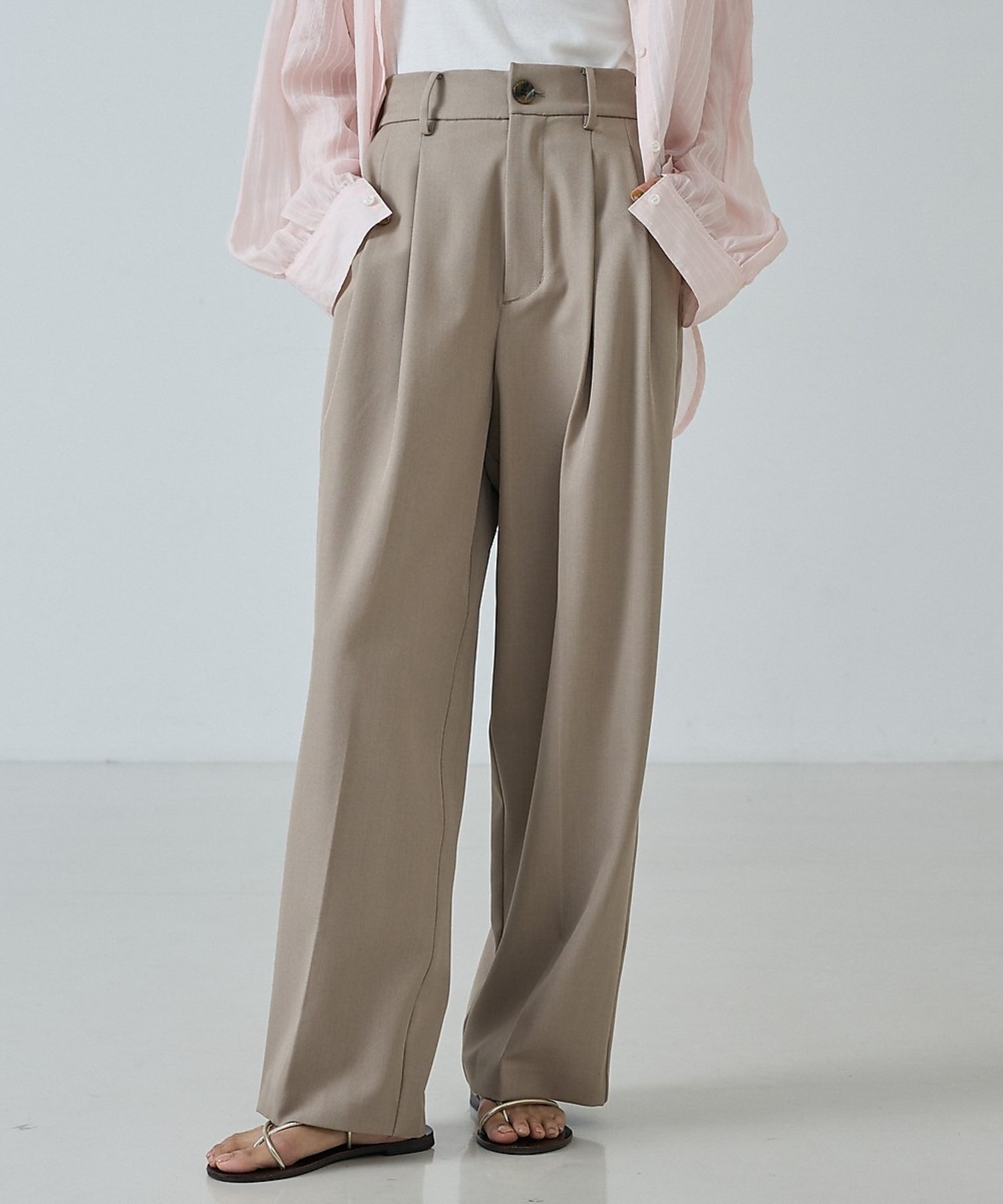 abahouse mavie [Comfortable & Leg-Flattering] Tucked Wide Slacks Abahouse Mavie Pants Other Pants Black Beige Gray [Free Shipping]