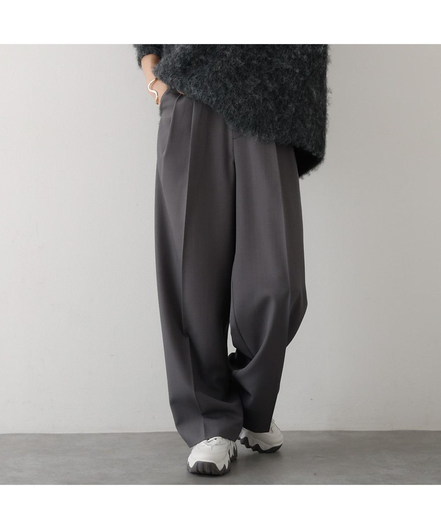 【SALE／5%OFF】abahouse mavie 【後ろウエストゴム】タックワイドスラックス m_01 アバハウス マヴィ パンツ その他のパンツ ブラック ベージュ グレー【送料無料】のサムネイル