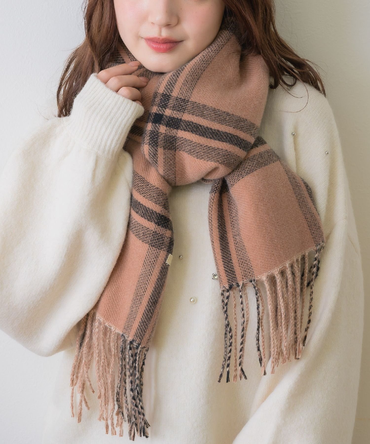 【SALE／72%OFF】casita リバーチェックストール レトロガール ファッション雑貨 マフラー・ストール・ネックウォーマー ブラウン ブルー ピンク ブラック