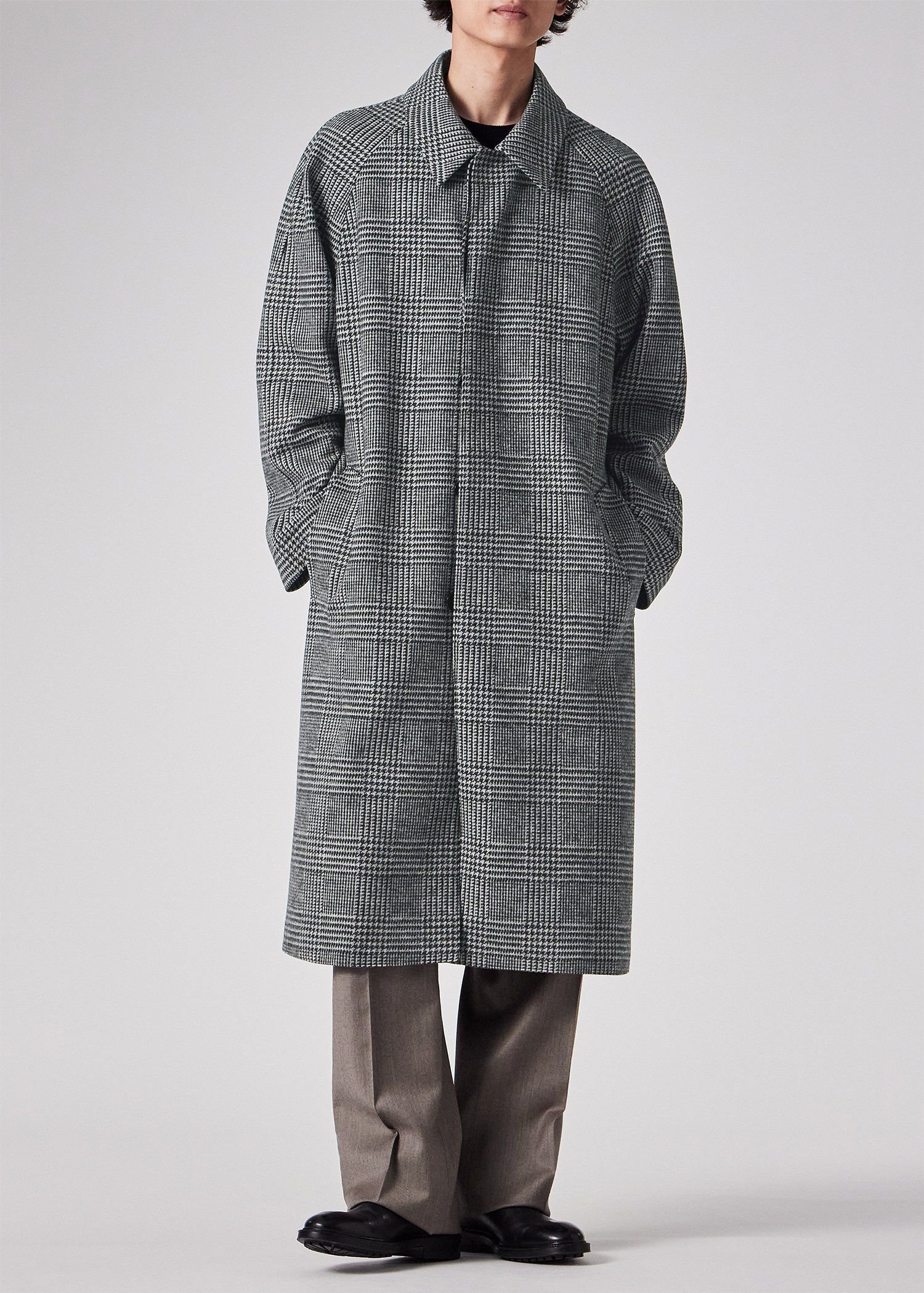 Paul Smith ウールニット グレンチェック ステンカラーコート ポール・スミス ジャケット・アウター その他のジャケット・アウター ブラック【送料無料】
