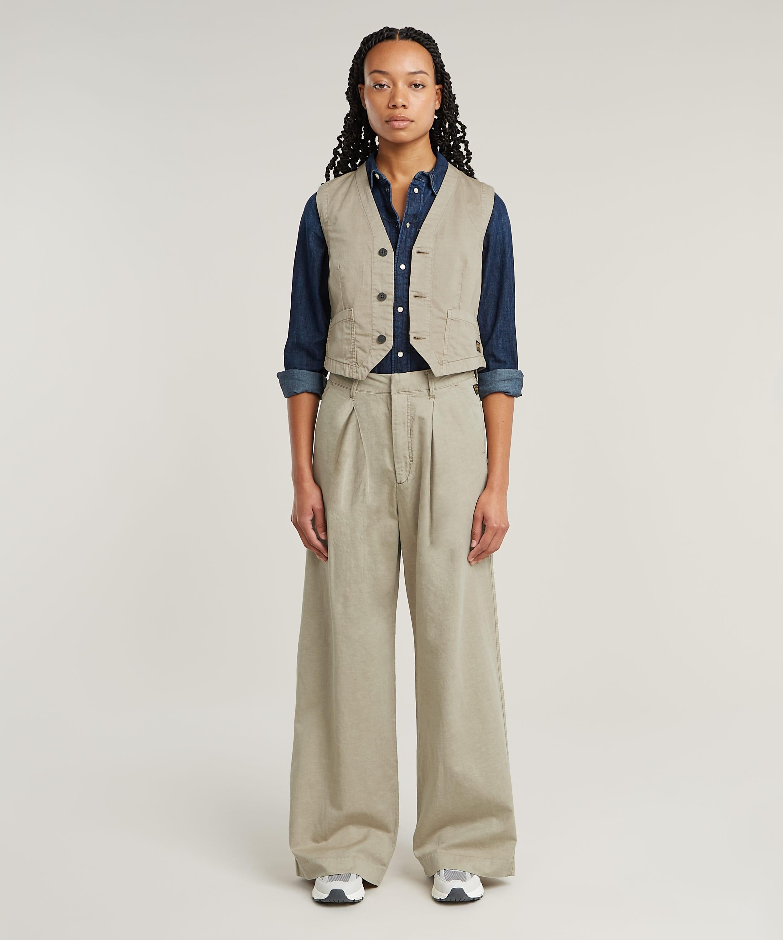 【公式ショップ】Fluid Wide Leg Pants/コットンリネンワイドタックストレートチノパンツ ジースターロゥ パンツ その他のパンツ ベージュ