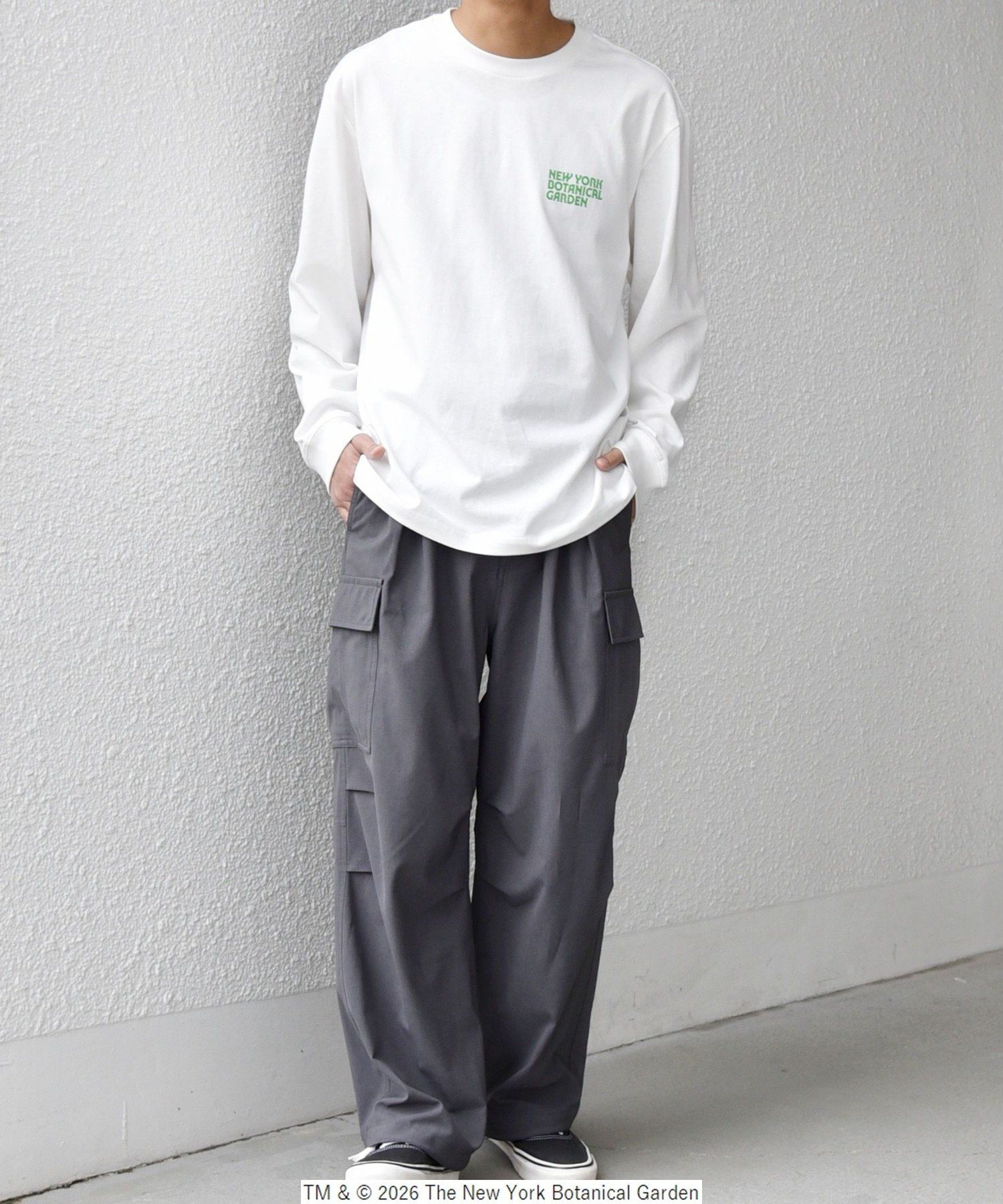 SHIPS any 【SHIPS any別注】NYBG: ボタニカル プリント リラックス Tシャツ (ロンT)◆ シップス トップス カットソー・Tシャツ ブラック ホワイト【送料無料】