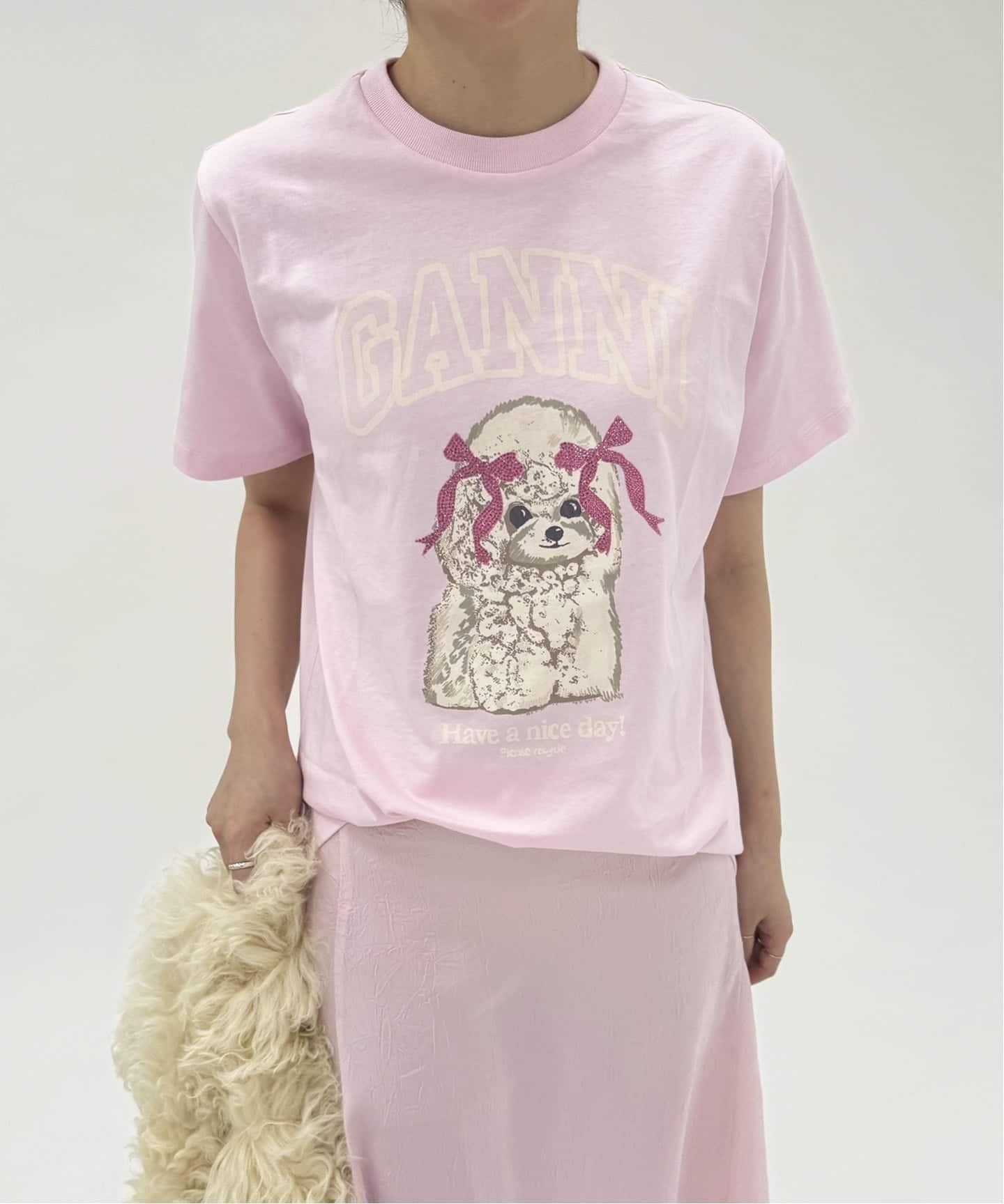 EDIT.FOR LULU 【GANNI/ガニー】Basic cotton Jersey T-shirt エディット フォー ルル トップス カットソー・Tシャツ ピンク【送料無料】