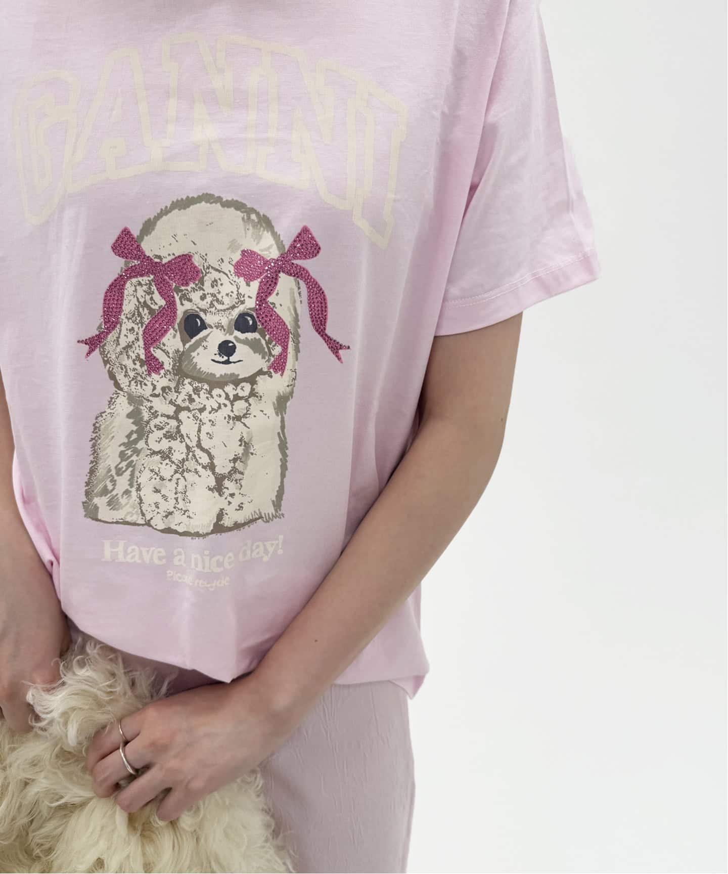 EDIT.FOR LULU 【GANNI/ガニー】Basic cotton Jersey T-shirt エディット フォー ルル トップス カットソー・Tシャツ ピンク【送料無料】