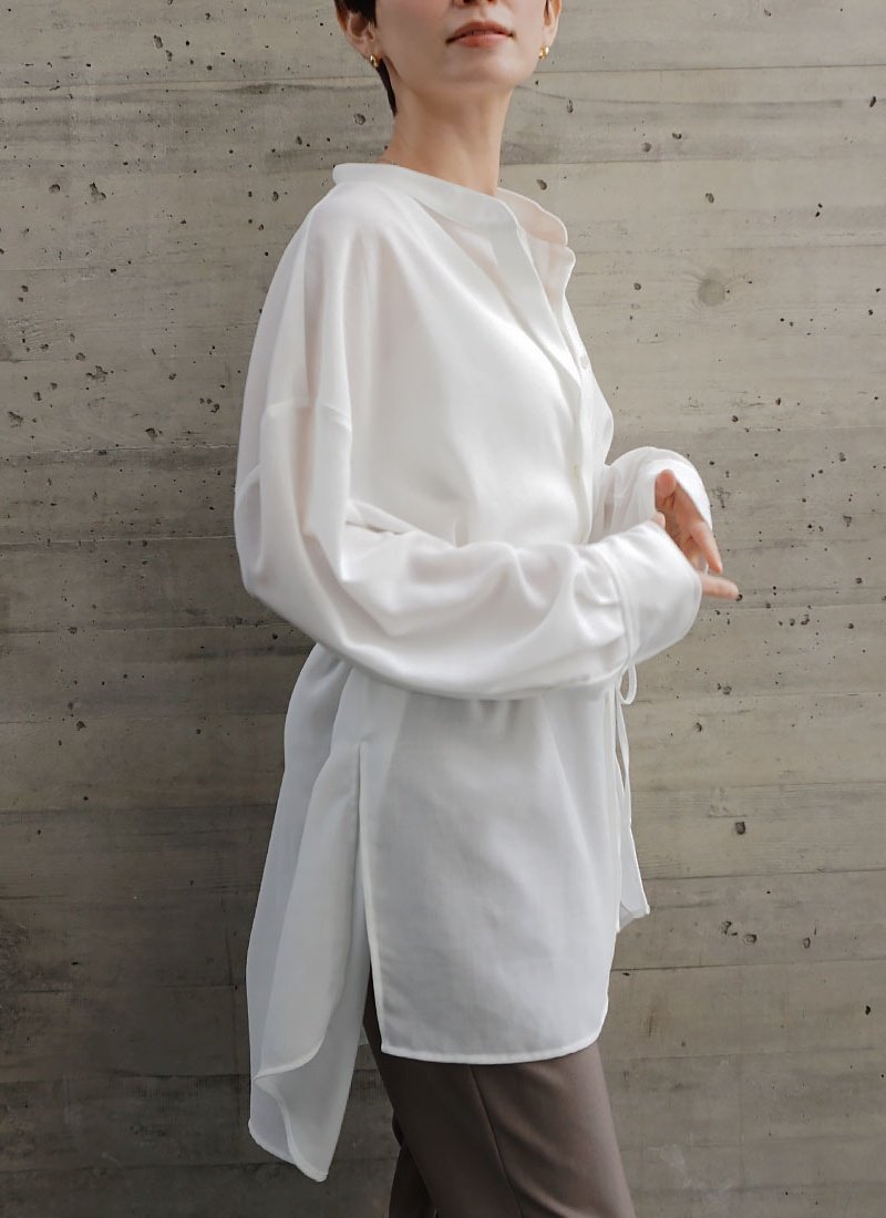 FASHFREN スタンドフレアシャツ ファッシュフレン トップス シャツ・ブラウス ブラウン ホワイト