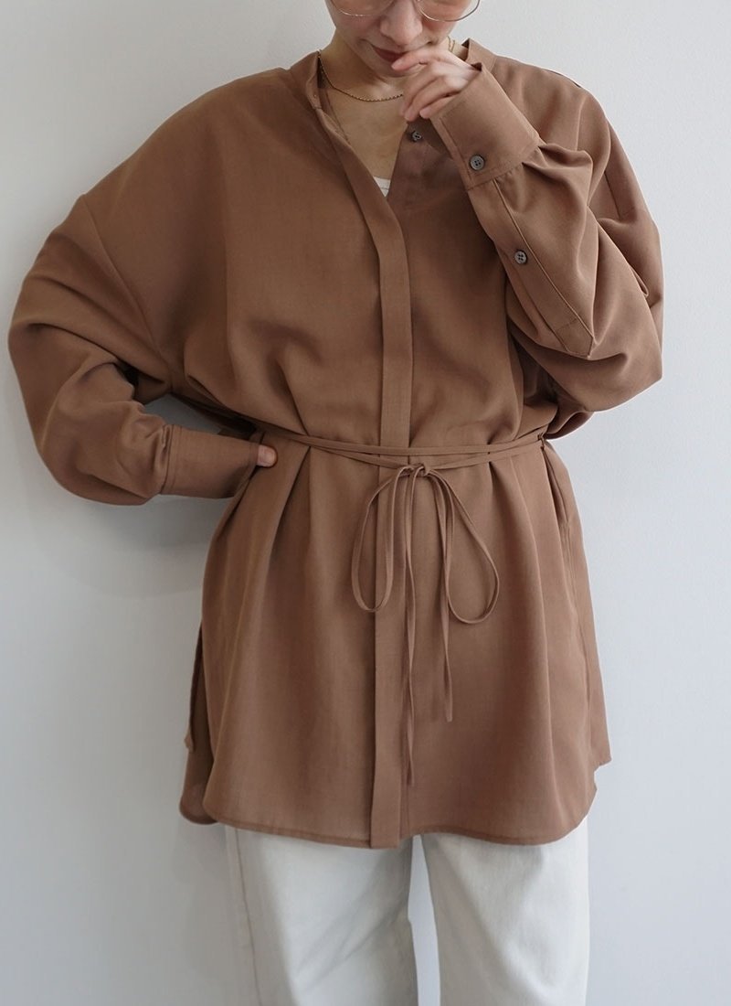 FASHFREN スタンドフレアシャツ ファッシュフレン トップス シャツ・ブラウス ブラウン ホワイト