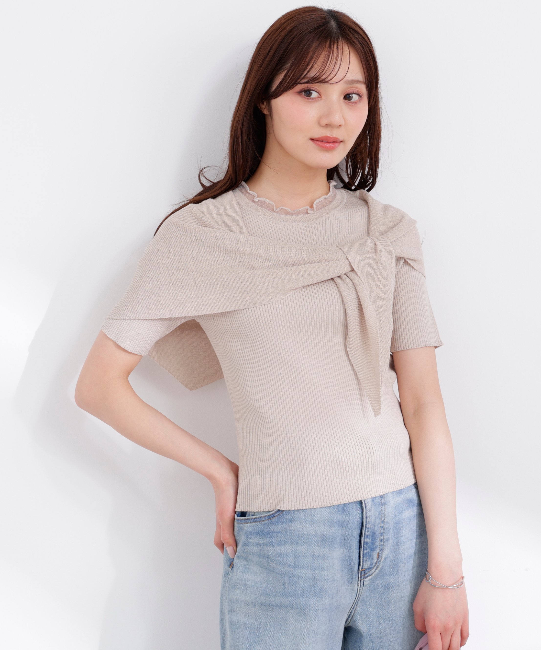 PROPORTION BODY DRESSING トライアングルスカーフ付きニット 26SS プロポーションボディドレッシング トップス ニット ベージュ イエロー