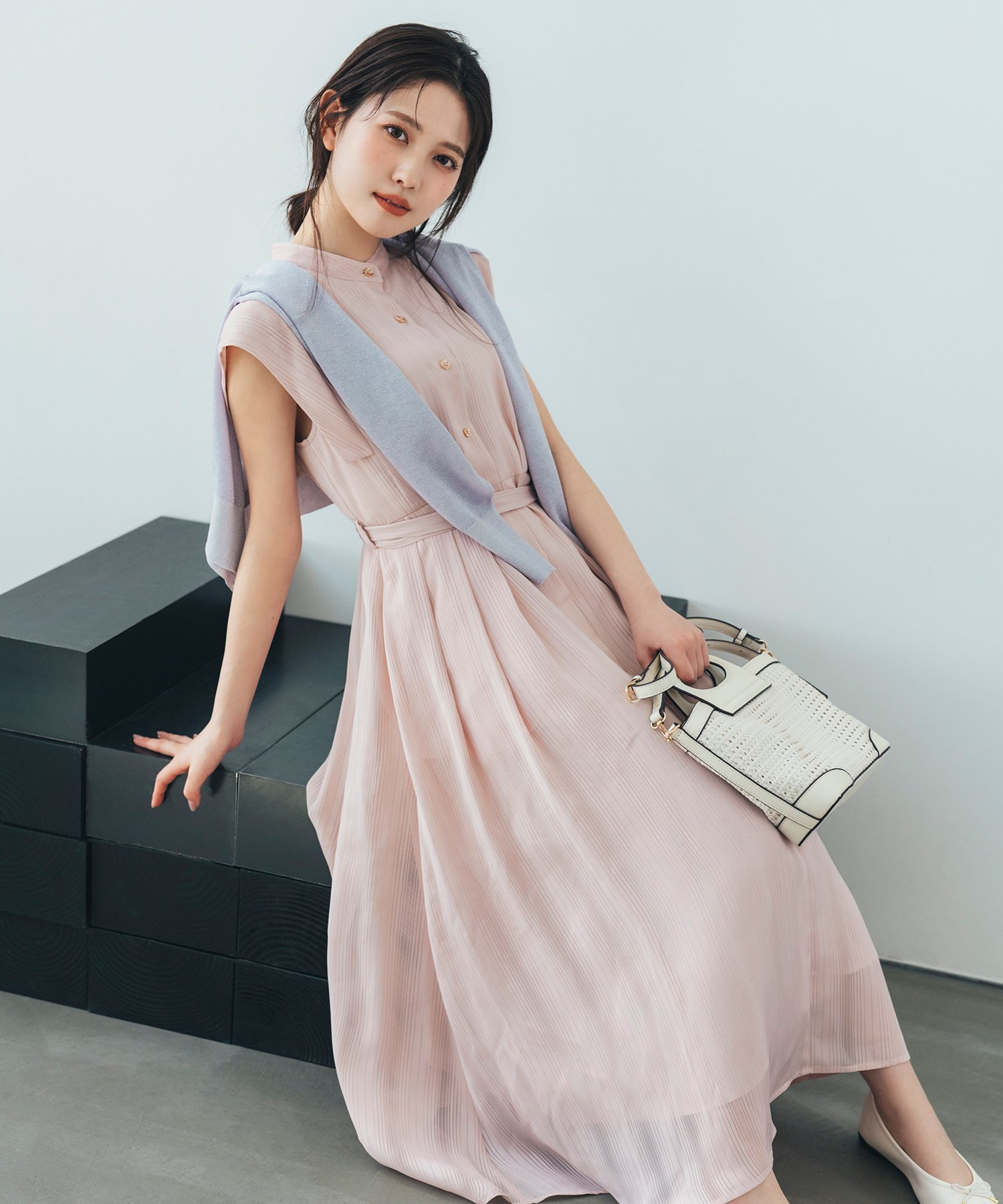NATURAL BEAUTY BASIC シャドーストライプワンピース ナチュラルビューティベーシック ワンピース・ドレス ワンピース ネイビー ベージュ ピンク【送料無料】（楽天・Rakuten Fashion）
