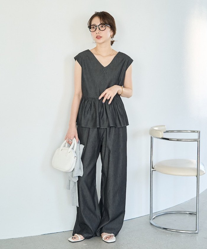 【SALE／25%OFF】FREAK'S STORE レーヨンデニムノースリーブセットアップ(ブラウス...