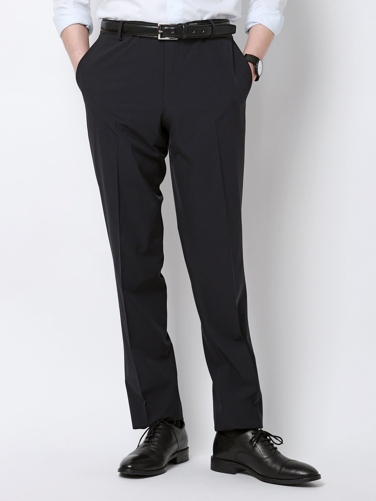 SUIT SQUARE "超"伸びる涼しい最高パンツ テーパードパンツ ウォッシャブル ストレッチ 無地 スーツ スクエア パンツ スラックス・ドレスパンツ ブラック