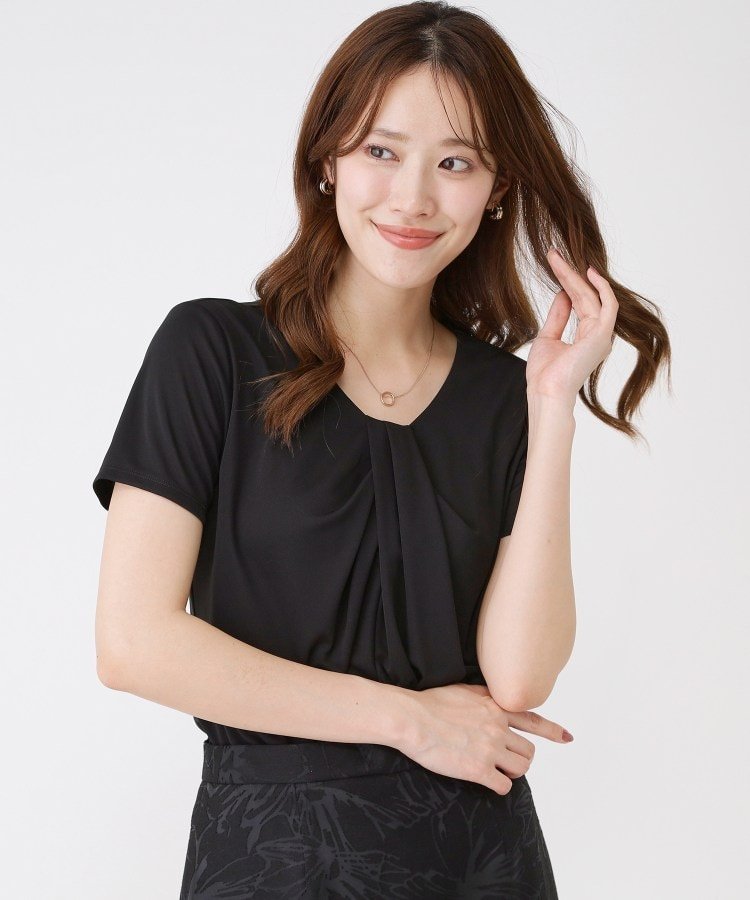 【手洗い可/日本製】タックジャージートップス クード シャンス トップス カットソー・Tシャツ ホワイト ブラック
