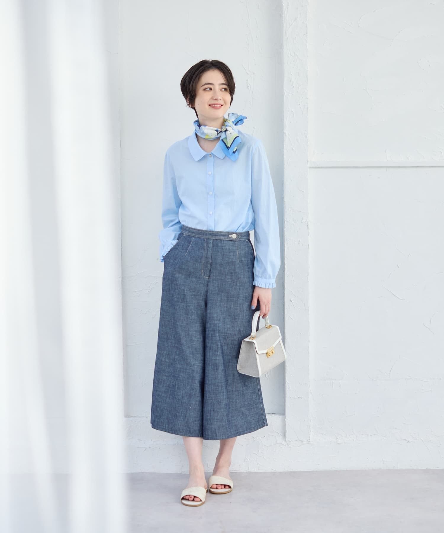 CARA O CRUZ 洗える ワイドデニムパンツ【CoC by CARA O CRUZ】 キャラ・オ・クルス パンツ その他のパンツ ブルー ネイビー