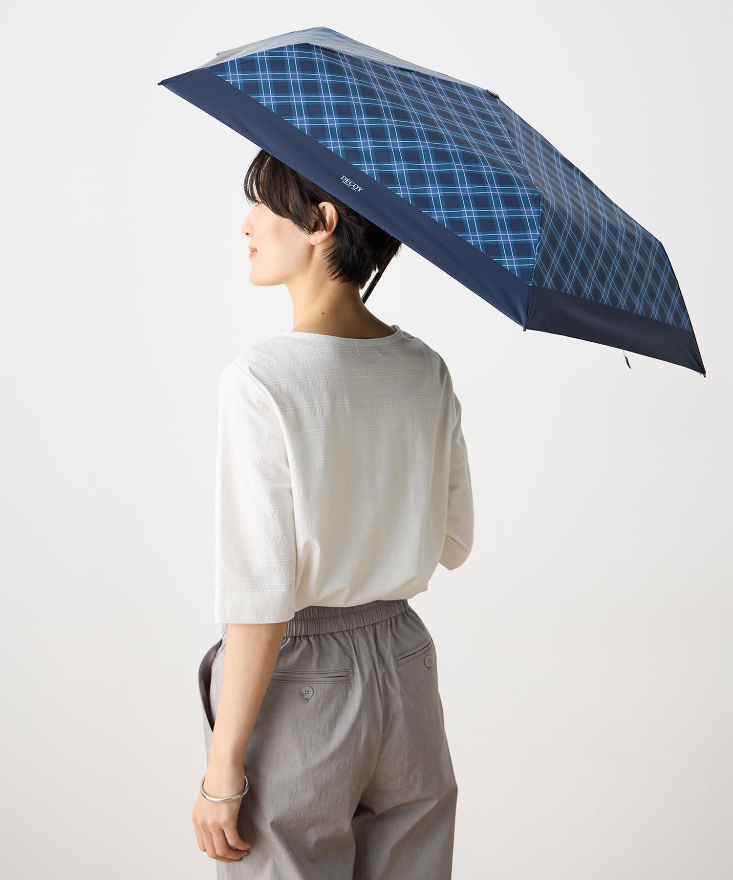 DECOY チェック折り畳み傘【晴雨兼用】【UVカット】【遮熱】【軽量】 デコイシンス1981 ファッション雑貨 折りたたみ傘 ベージュ ネイビー【送料無料】