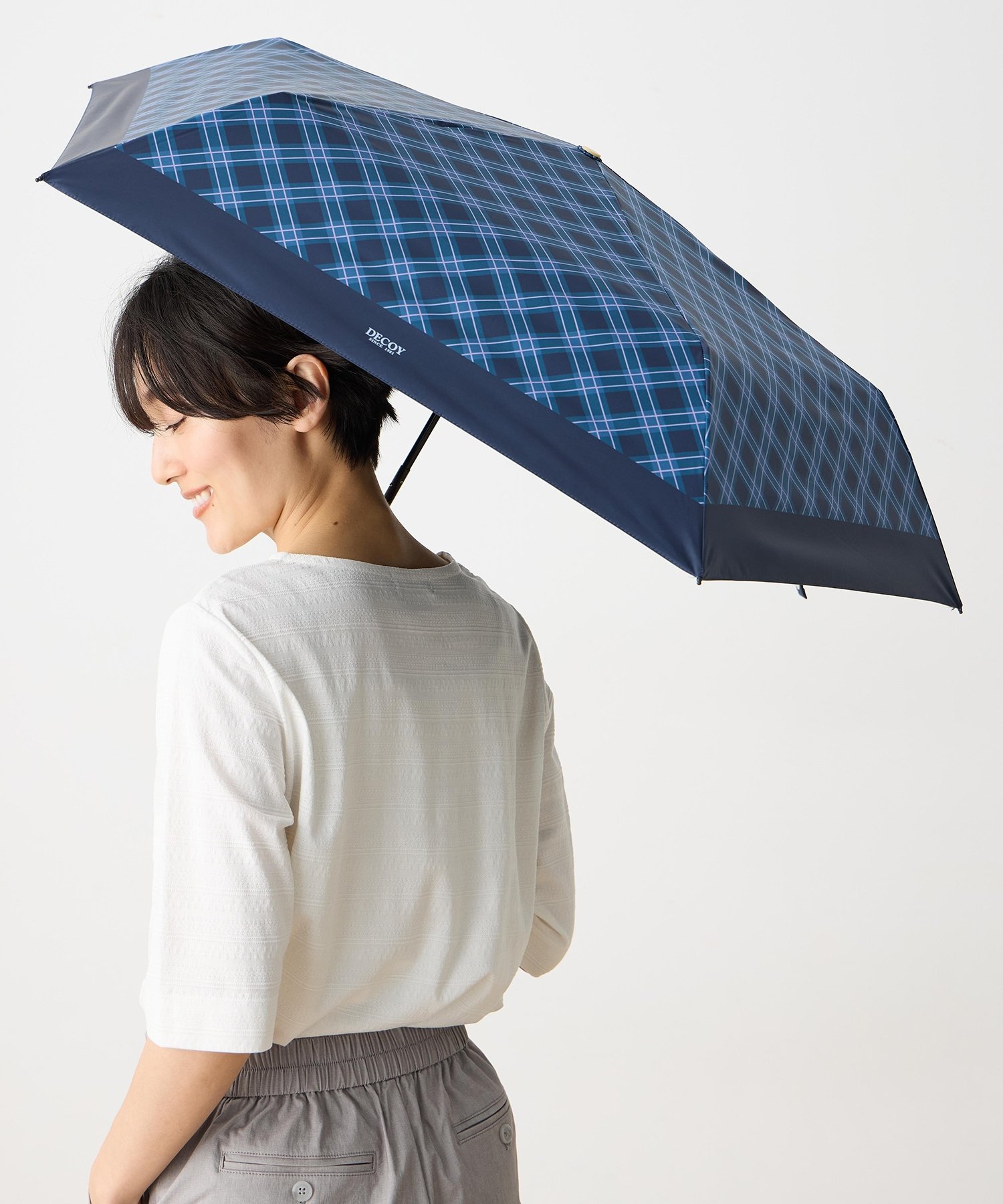 DECOY チェック折り畳み傘【晴雨兼用】【UVカット】【遮熱】【軽量】 デコイシンス1981 ファッション雑貨 折りたたみ傘 ベージュ ネイビー【送料無料】