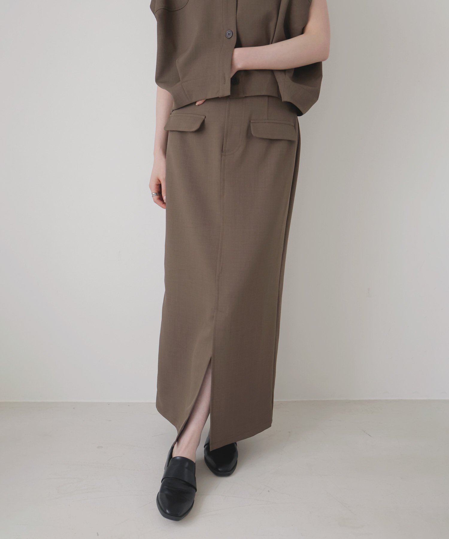 【SALE／10%OFF】LIAN 【セットアップ対応】ポケットデザインスカート リアン スカート ロング・マキシスカート ホワイト ブラック ベージュ ブラウン【送料無料】