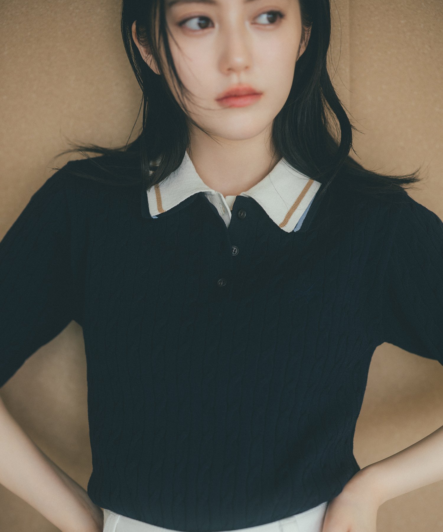 NATURAL BEAUTY BASIC ケーブルポロニット ナチュラルビューティベーシック トップス ニット ネイビー ホワイト レッド【送料無料】（楽天・Rakuten Fashion）