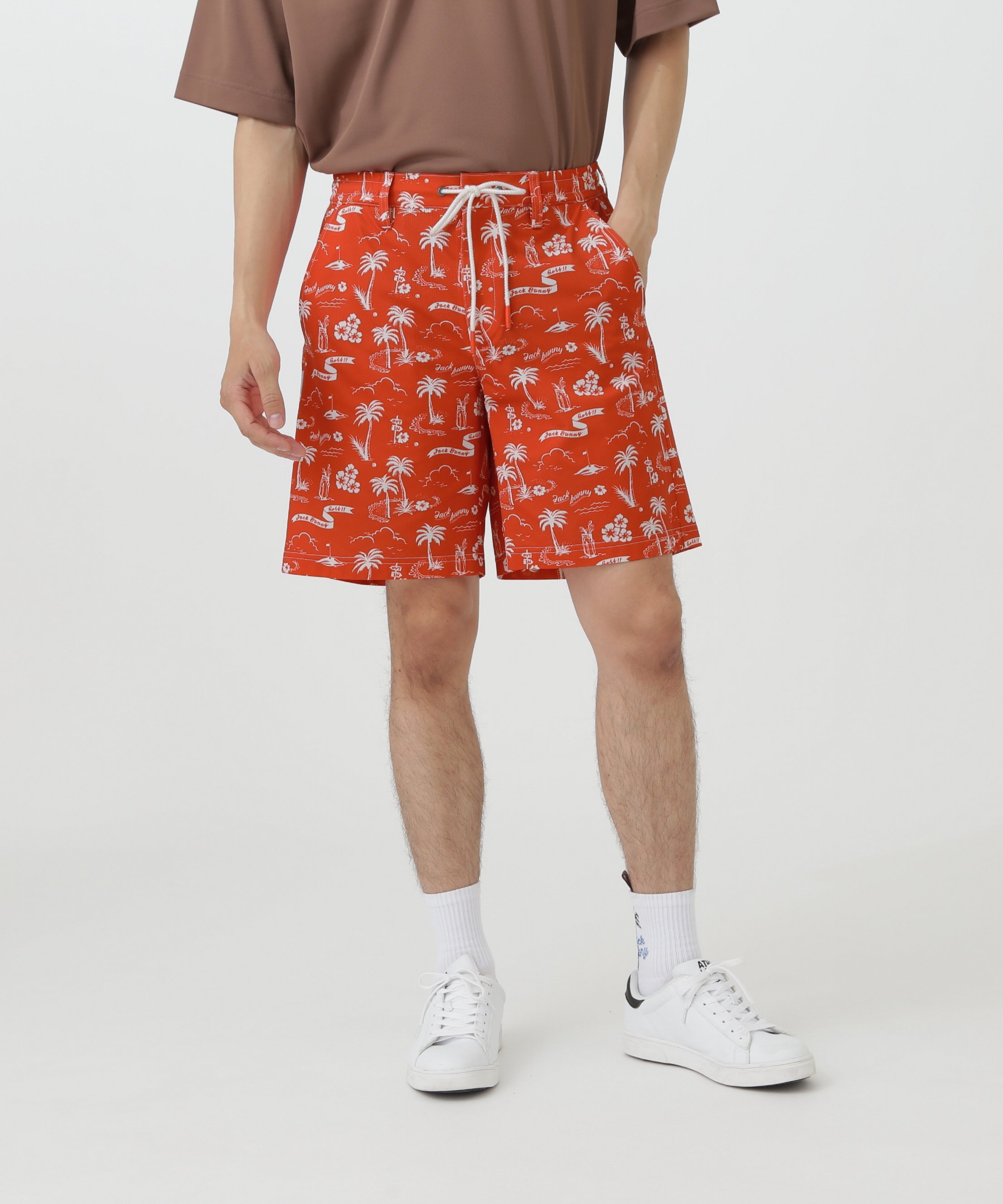 Jack Bunny!! PEメッシュアロハ柄プリントショートパンツ ジャックバニー パンツ その他のパンツ オレンジ ブルー