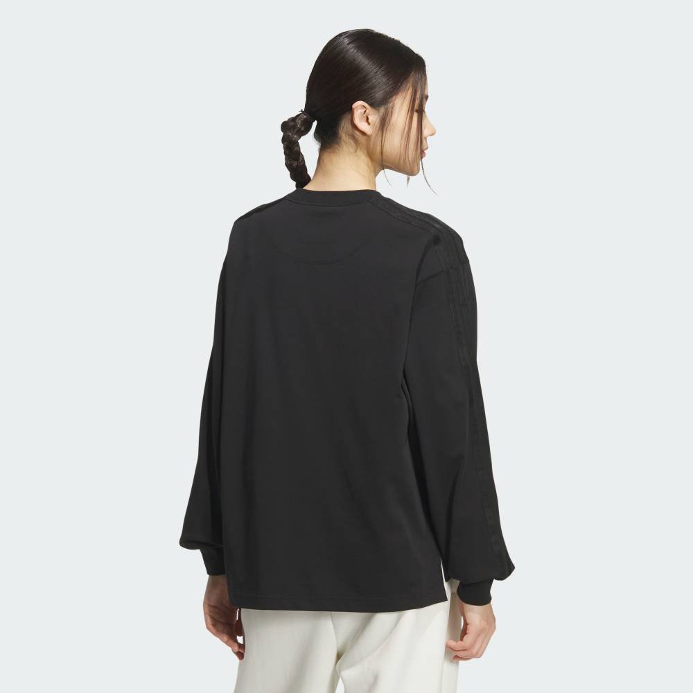 【公式】アディダス adidas 返品可 エッセンシャルズ プラス スリー ストライプス ルーズ フィット 長袖 Tシャツ アディダス トップス カットソー・Tシャツ ブラック