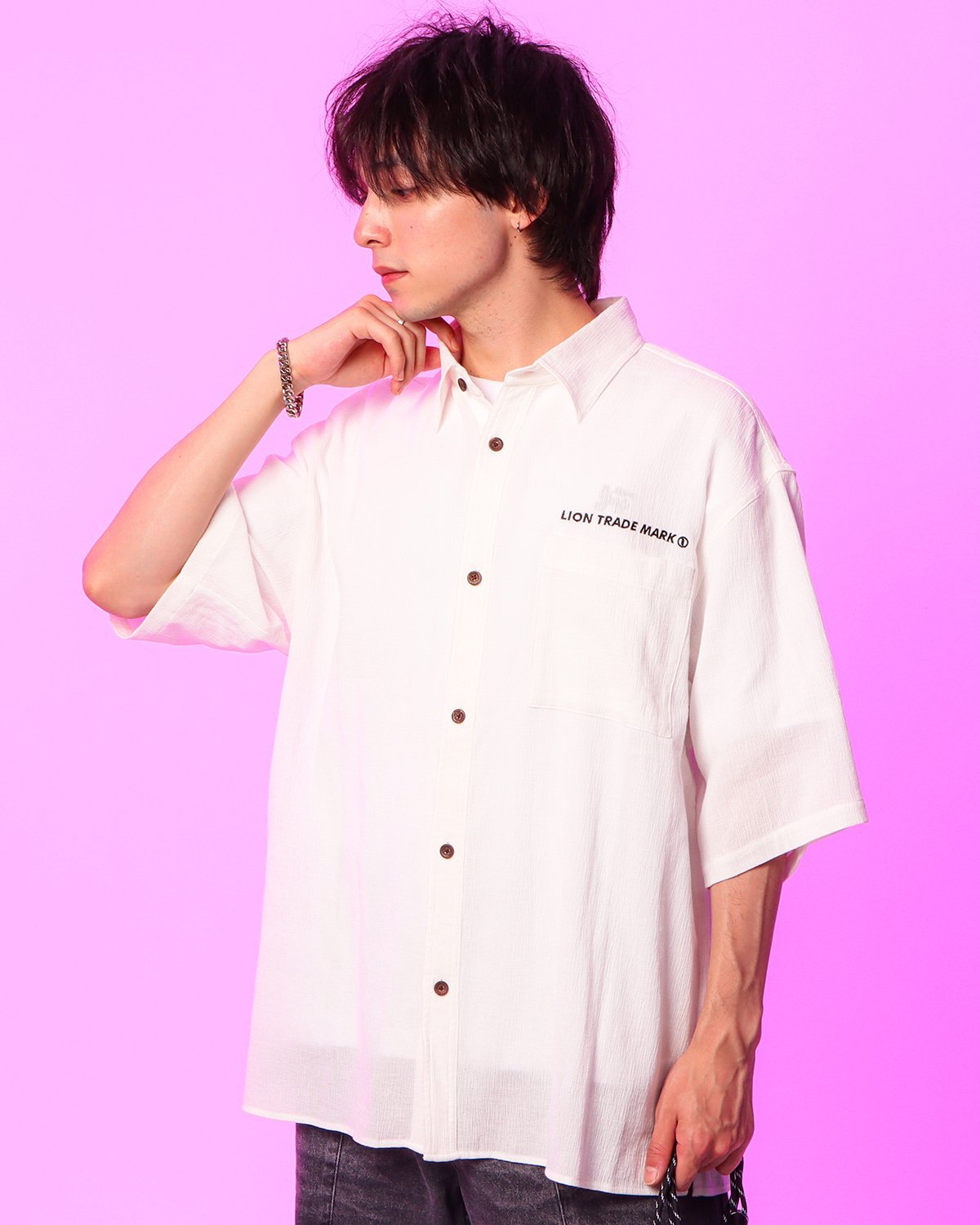 【NESTA BRAND ネスタブランド】 ドビー ステンカラー ロゴ刺繍 シャツ ガッチャ トップス シャツ・ブラウス ホワイト