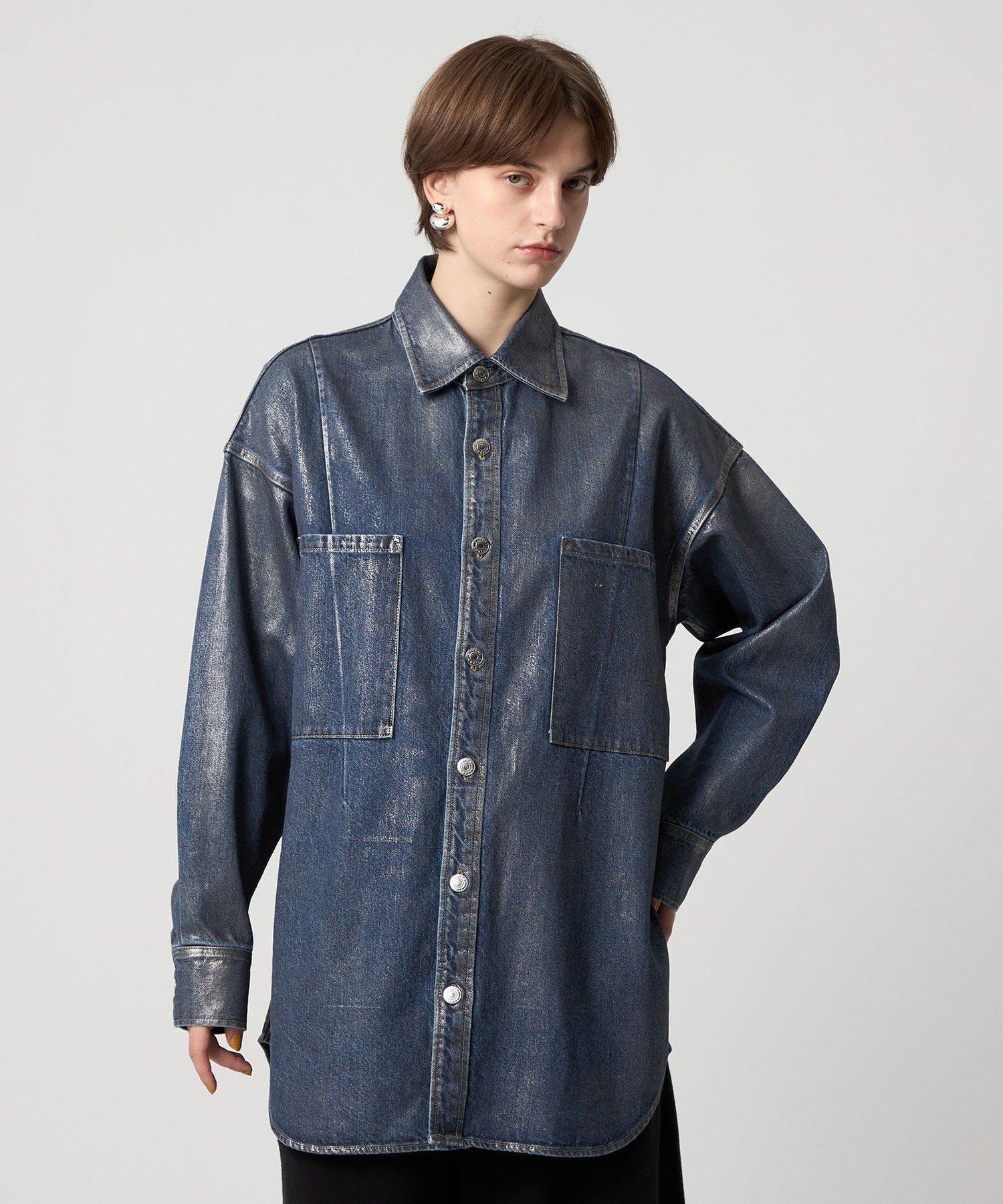 【SALE／50%OFF】ASTRAET ＜ASTRAET＞デニム コーティング 2ポケットシャツ UNISEX ユナイテッドアローズ アウトレット トップス シャツ・ブラウス シルバー【送料無料】