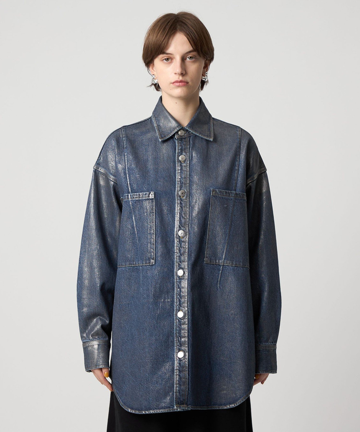 ＜ASTRAET＞デニム コーティング 2ポケットシャツ UNISEX ユナイテッドアローズ アウトレット トップス シャツ・ブラウス シルバー