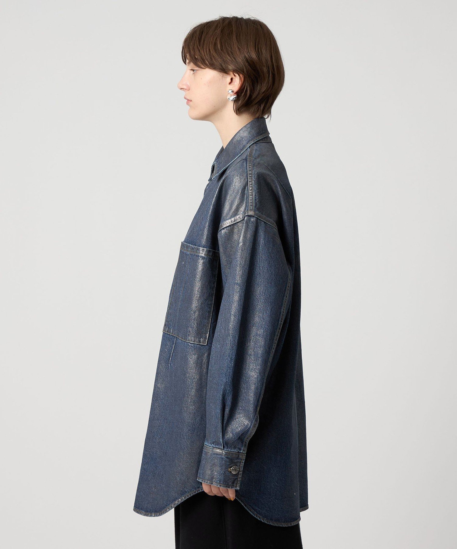 ＜ASTRAET＞デニム コーティング 2ポケットシャツ UNISEX ユナイテッドアローズ アウトレット トップス シャツ・ブラウス シルバー