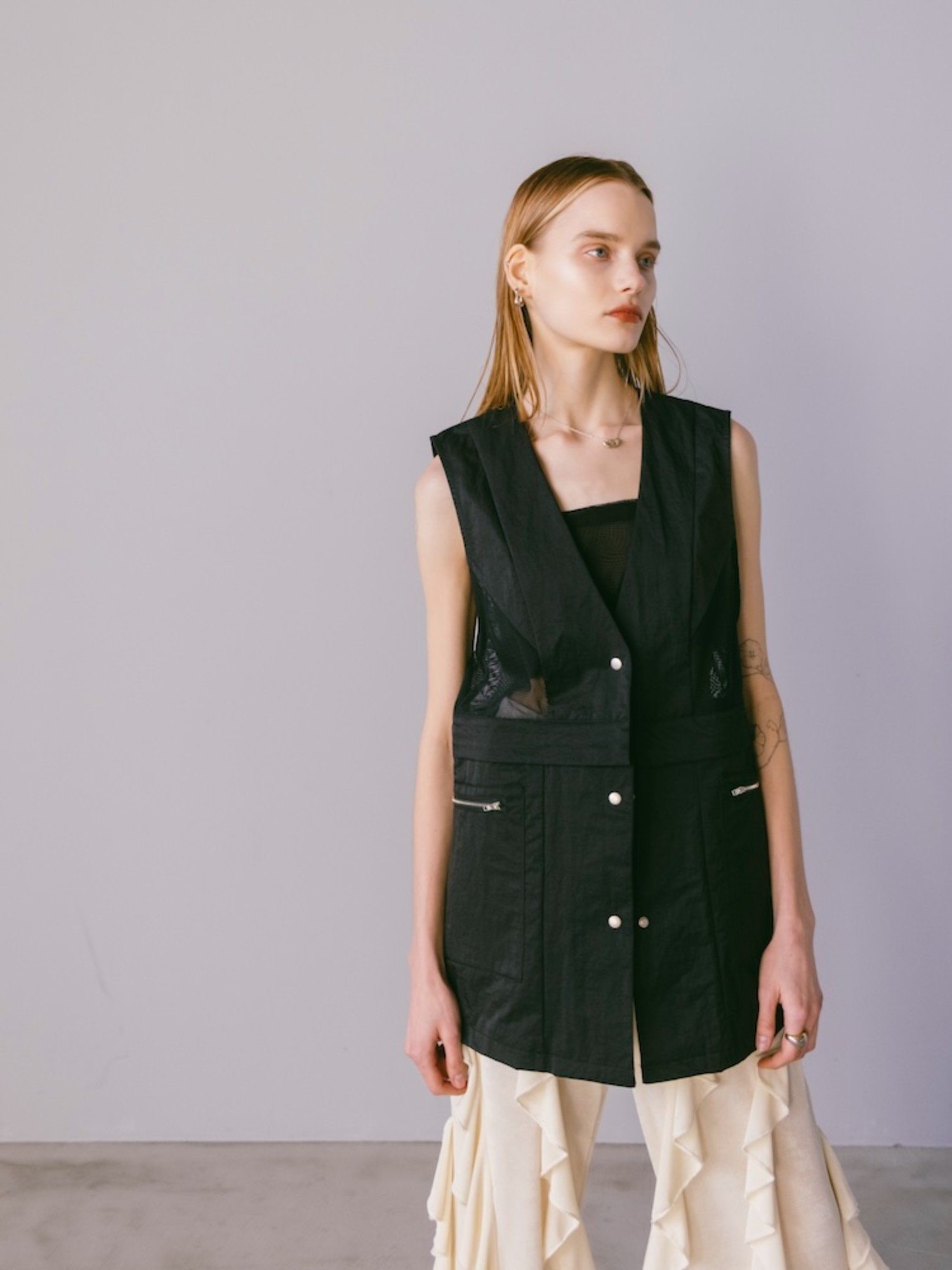 sahara Mesh Panel Nylon Vest マルテ トップス ベスト・ジレ ホワイト ブラック カーキグリーン【送料無料】