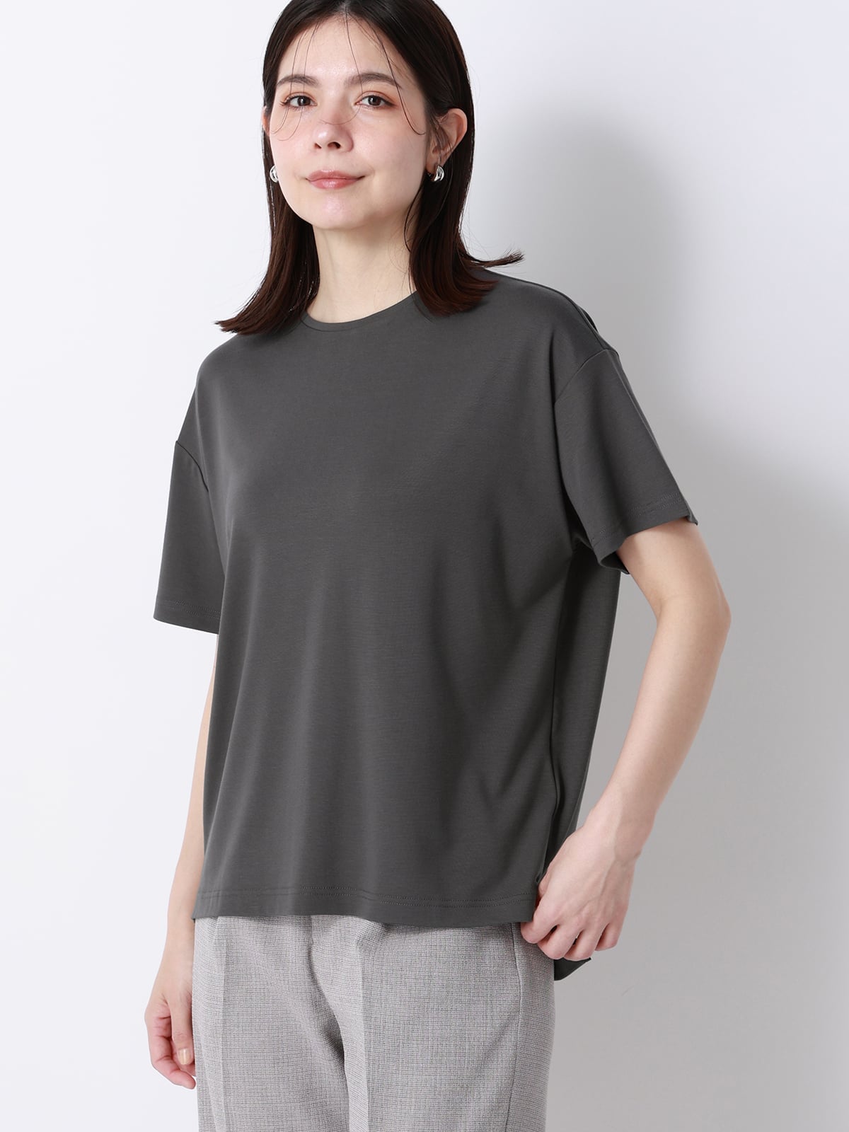 SUIT SQUARE CHANTOWA ポンチオーバーサイズTシャツ ウォッシャブル 接触冷感 無地 スーツ スクエア トップス カットソー・Tシャツ グレー