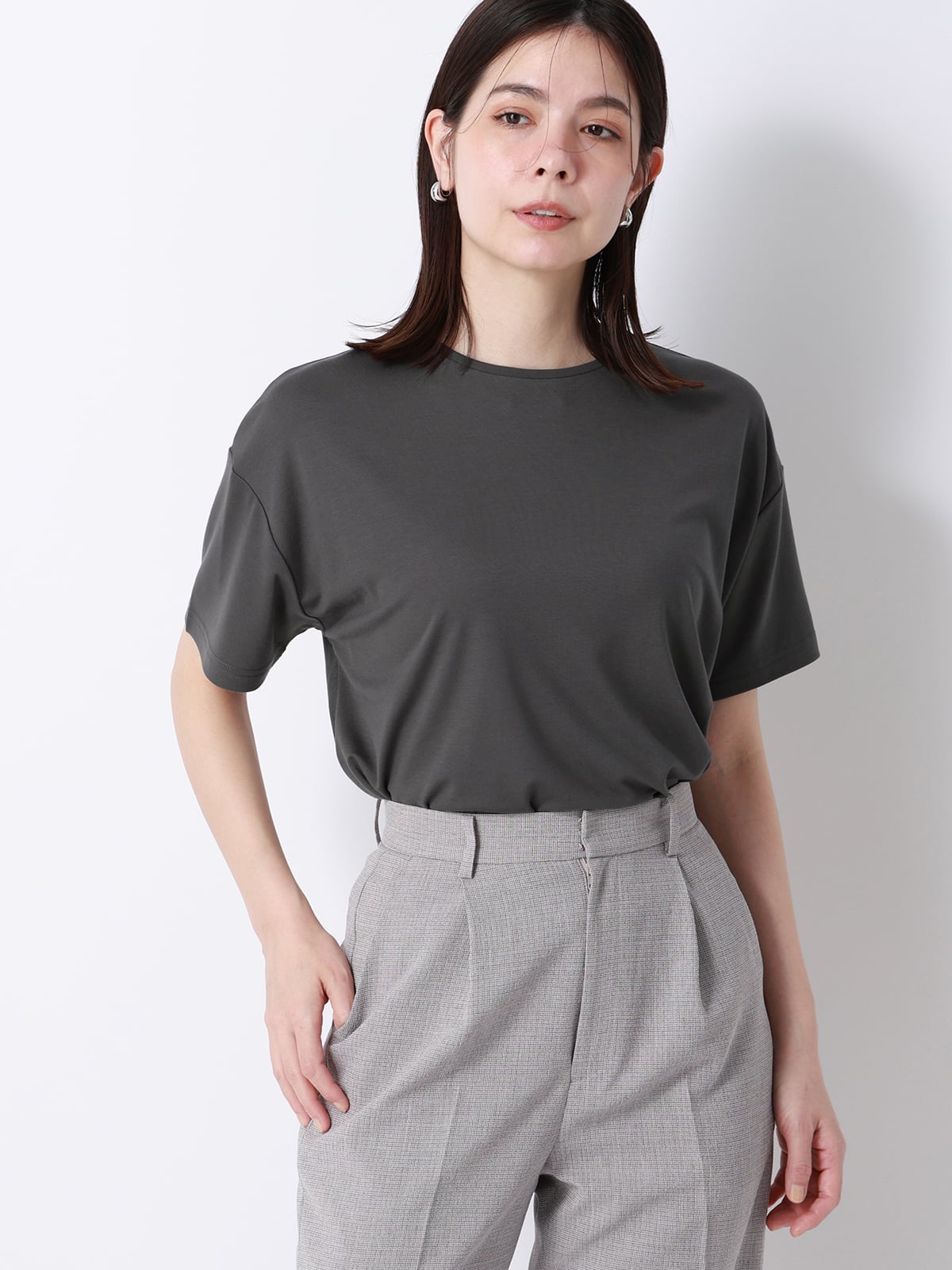 SUIT SQUARE CHANTOWA ポンチオーバーサイズTシャツ ウォッシャブル 接触冷感 無地 スーツ スクエア トップス カットソー・Tシャツ グレー
