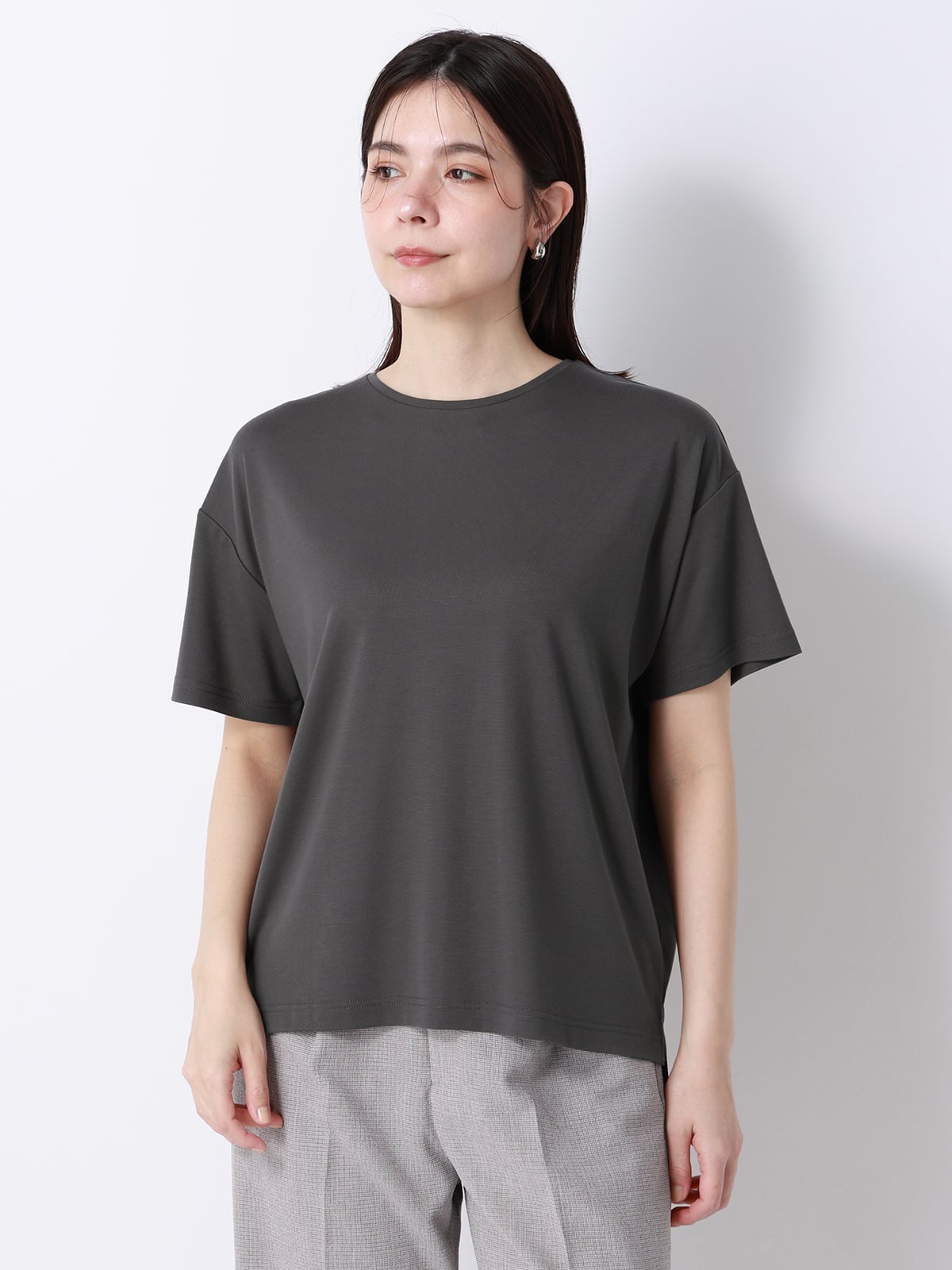 SUIT SQUARE CHANTOWA ポンチオーバーサイズTシャツ ウォッシャブル 接触冷感 無地 スーツ スクエア トップス カットソー・Tシャツ グレー