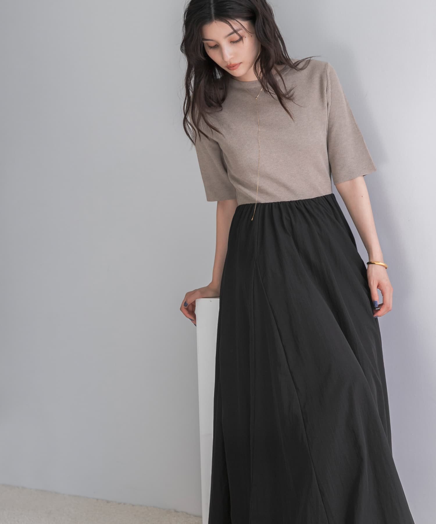 URBAN RESEARCH ROSSO 『一部WEB限定カラー』ニットドッキングワンピース アーバンリサーチロッソ ワンピース・ドレス ワンピース ブラック ベージュ【送料無料】