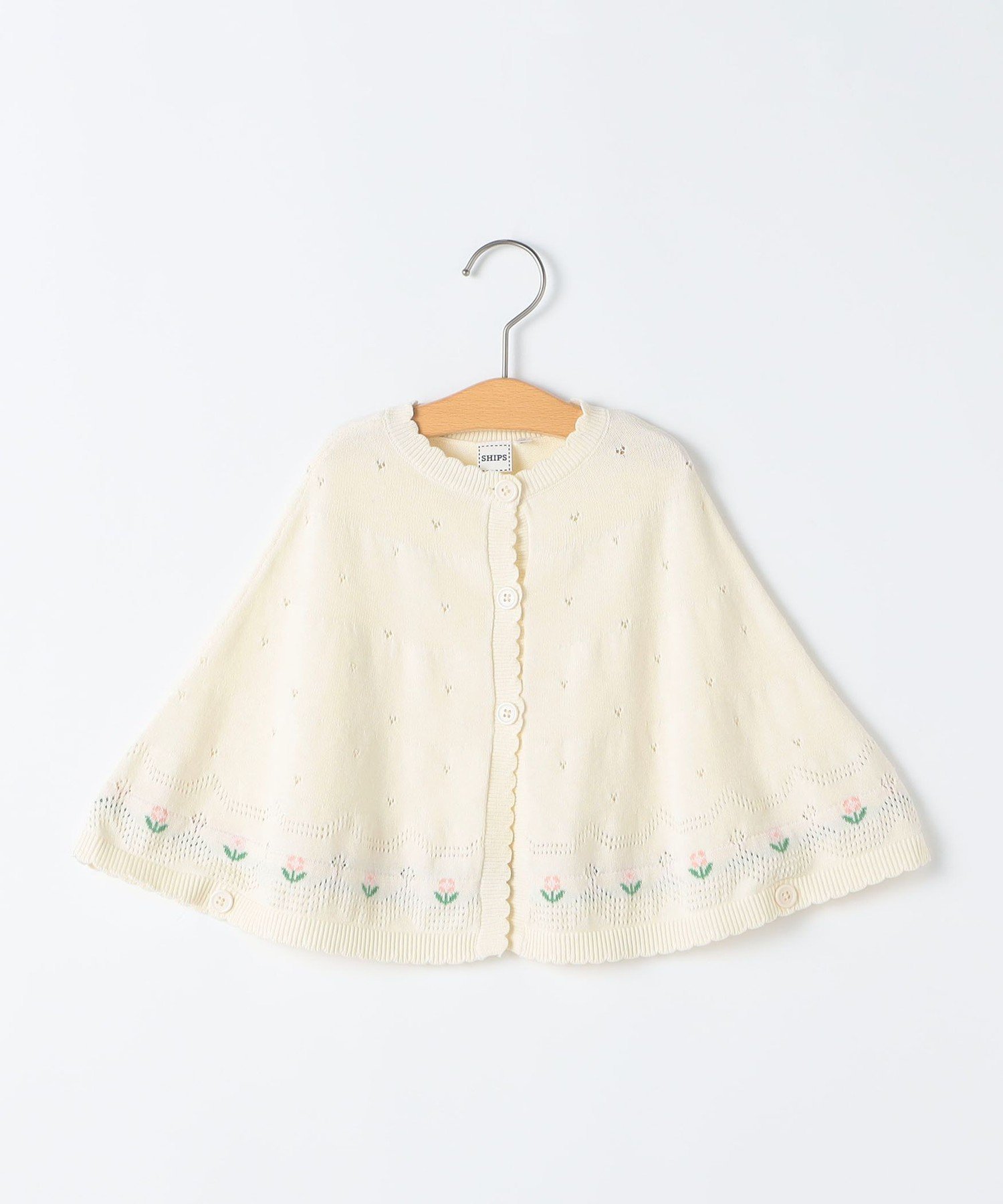 SHIPS KIDS SHIPS KIDS:＜手洗い可能＞ベビー フラワー モチーフ ニット マント シップス マタニティウェア・ベビー用品 ベビートップス ホワイト【送料無料】