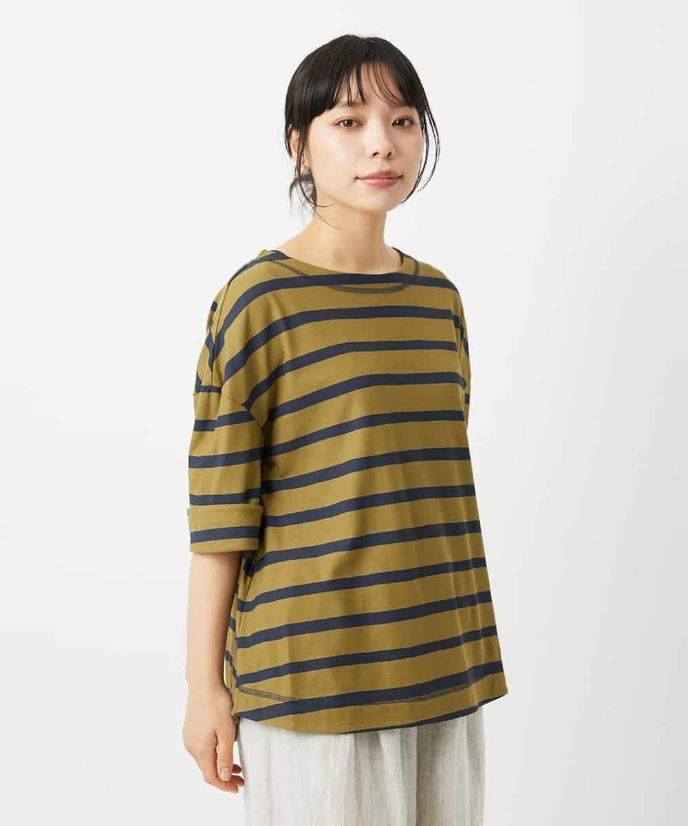 （小さいサイズ） 抜染ボーダーカットソー メゾンドゥサンク トップス カットソー・Tシャツ カーキグリーン ネイビー