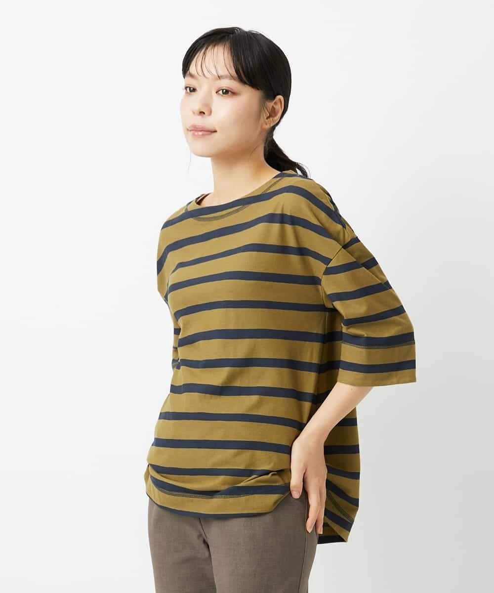 （小さいサイズ） 抜染ボーダーカットソー メゾンドゥサンク トップス カットソー・Tシャツ カーキグリーン ネイビー