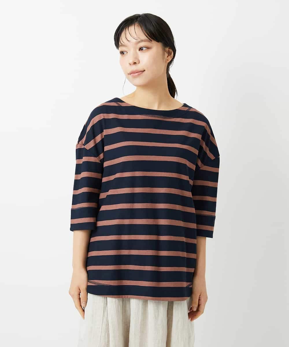 （小さいサイズ） 抜染ボーダーカットソー メゾンドゥサンク トップス カットソー・Tシャツ カーキグリーン ネイビー
