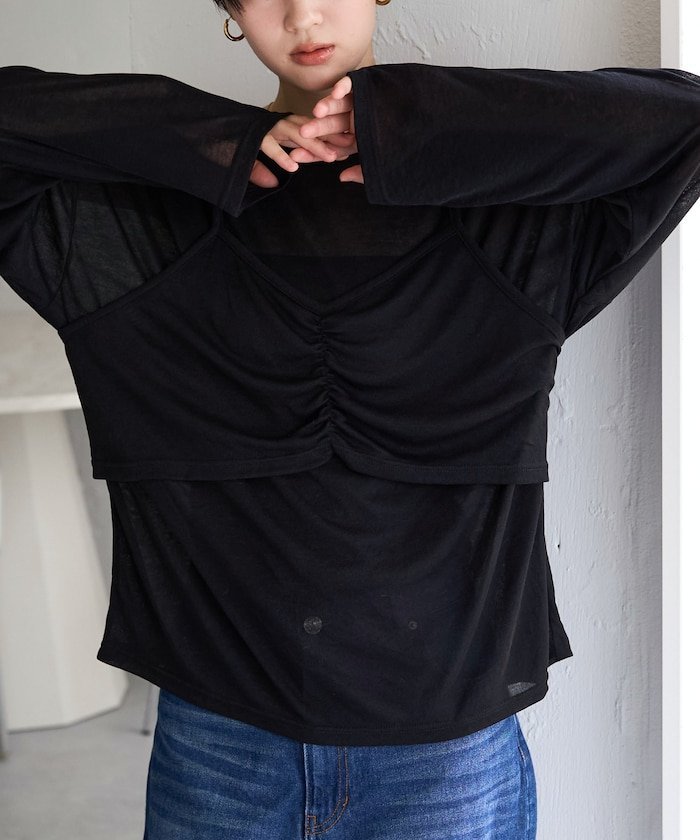 限定展開 ルーズ ロンTEE キャミ ビスチェ セット トップス 26AW フリークスストア トップス カットソー・Tシャツ ホワイト グレー ブラック ブラウン レッド
