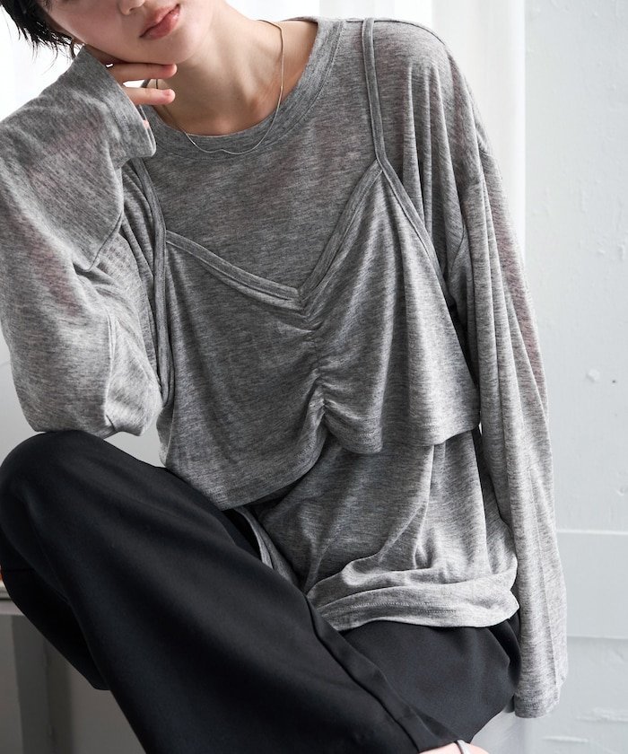 限定展開 ルーズ ロンTEE キャミ ビスチェ セット トップス 26AW フリークスストア トップス カットソー・Tシャツ ホワイト グレー ブラック ブラウン レッド