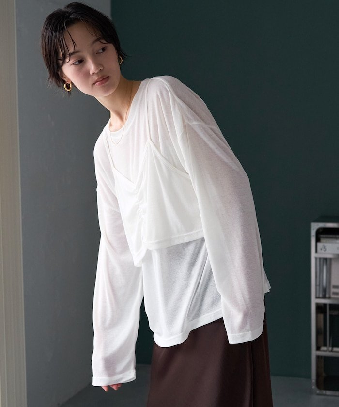 FREAK'S STORE 限定展開 ルーズ ロンTEE キャミ ビスチェ セット トップス 26AW フリークスストア トップス カットソー・Tシャツ ホワイト グレー ブラック ブラウン レッド【送料無料】
