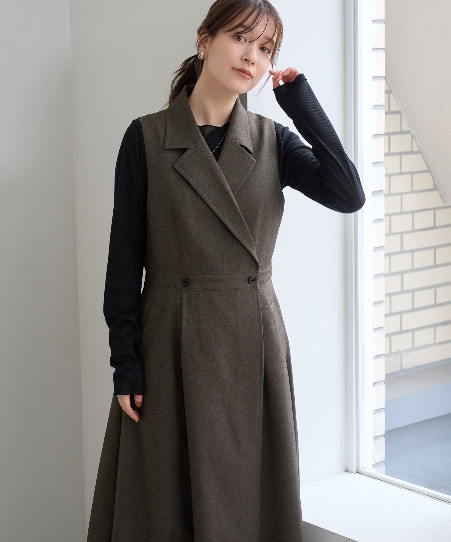 【SALE／5%OFF】ROPE' PICNIC トレンチジャンパースカート ロペピクニック ワンピース・ドレス ジャンパースカート ブラック カーキグリーン【送料無料】