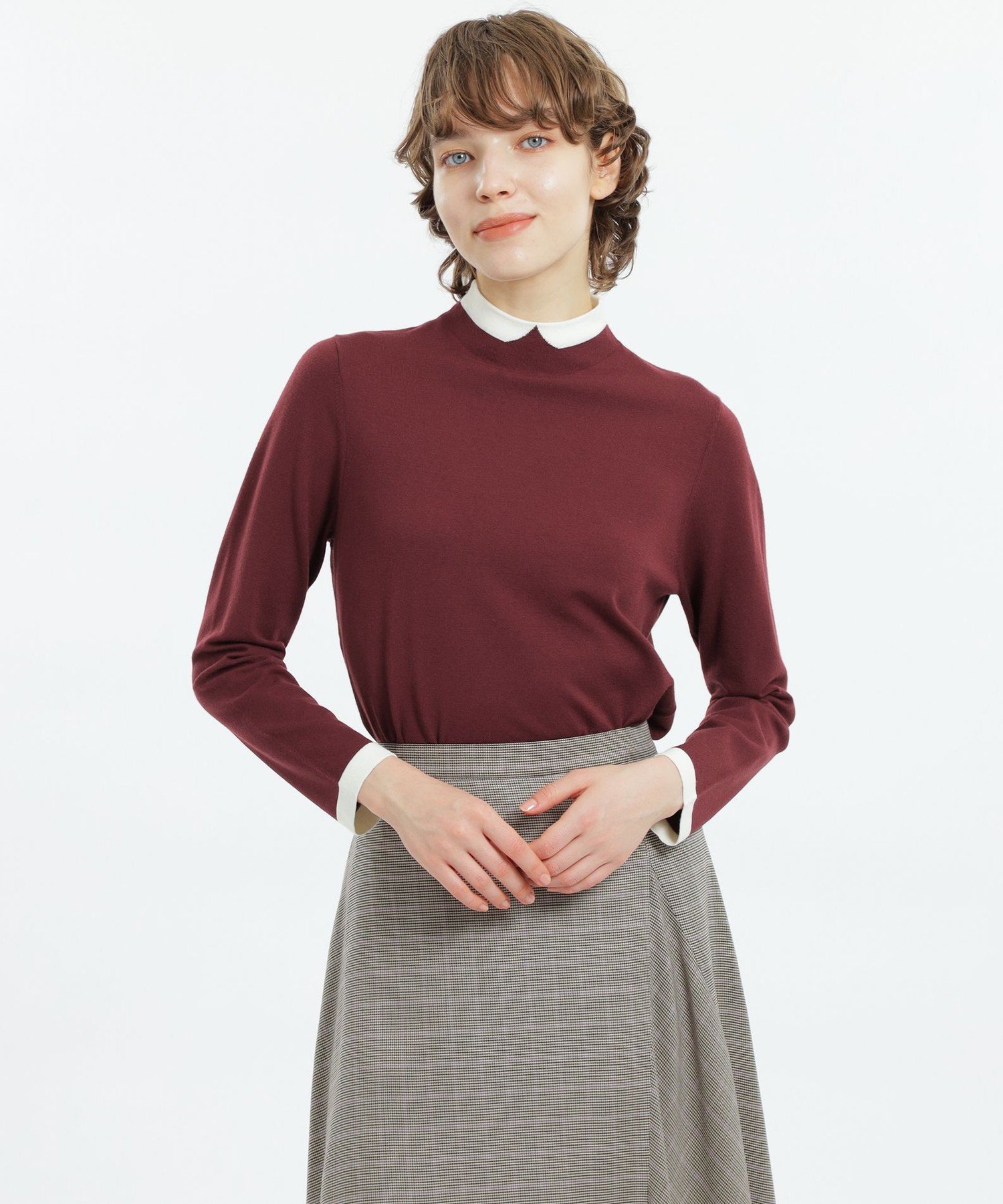 MACKINTOSH PHILOSOPHY WOMEN Cleric Collar Knit ロングスリーブプルオーバー マッキントッシュ フィロソフィー トップス ニット レッド グレー ブラック ブルー ネイビー