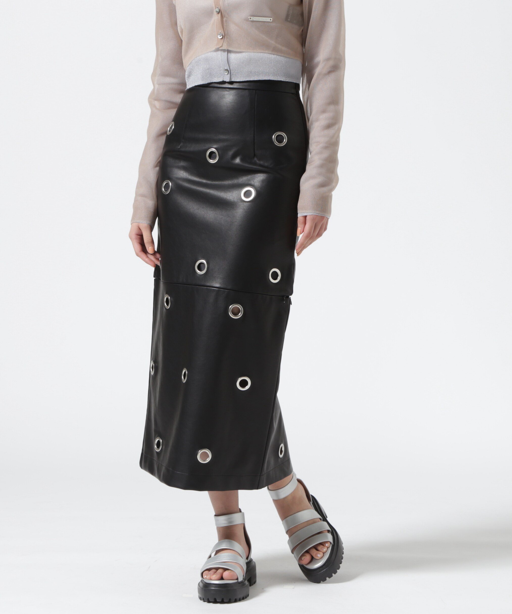 ROYAL FLASH PRANK PROJECT/Eyelet Vegan Leather Skirt ロイヤルフラッシュ スカート その他のスカート ブラック ベージュ【送料無料】